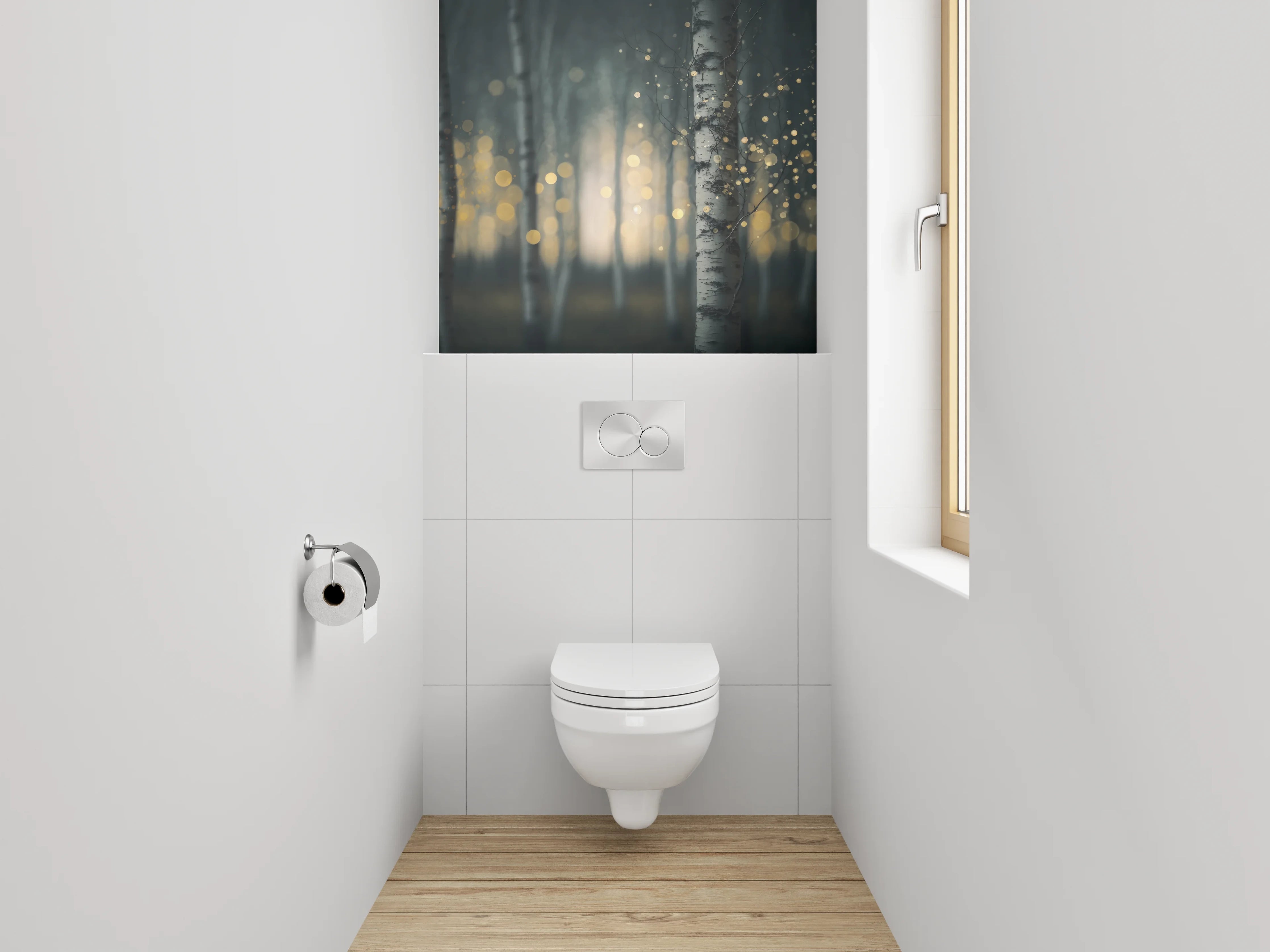 WC-Rückwand - Zauberwald Birken Bokeh Licht