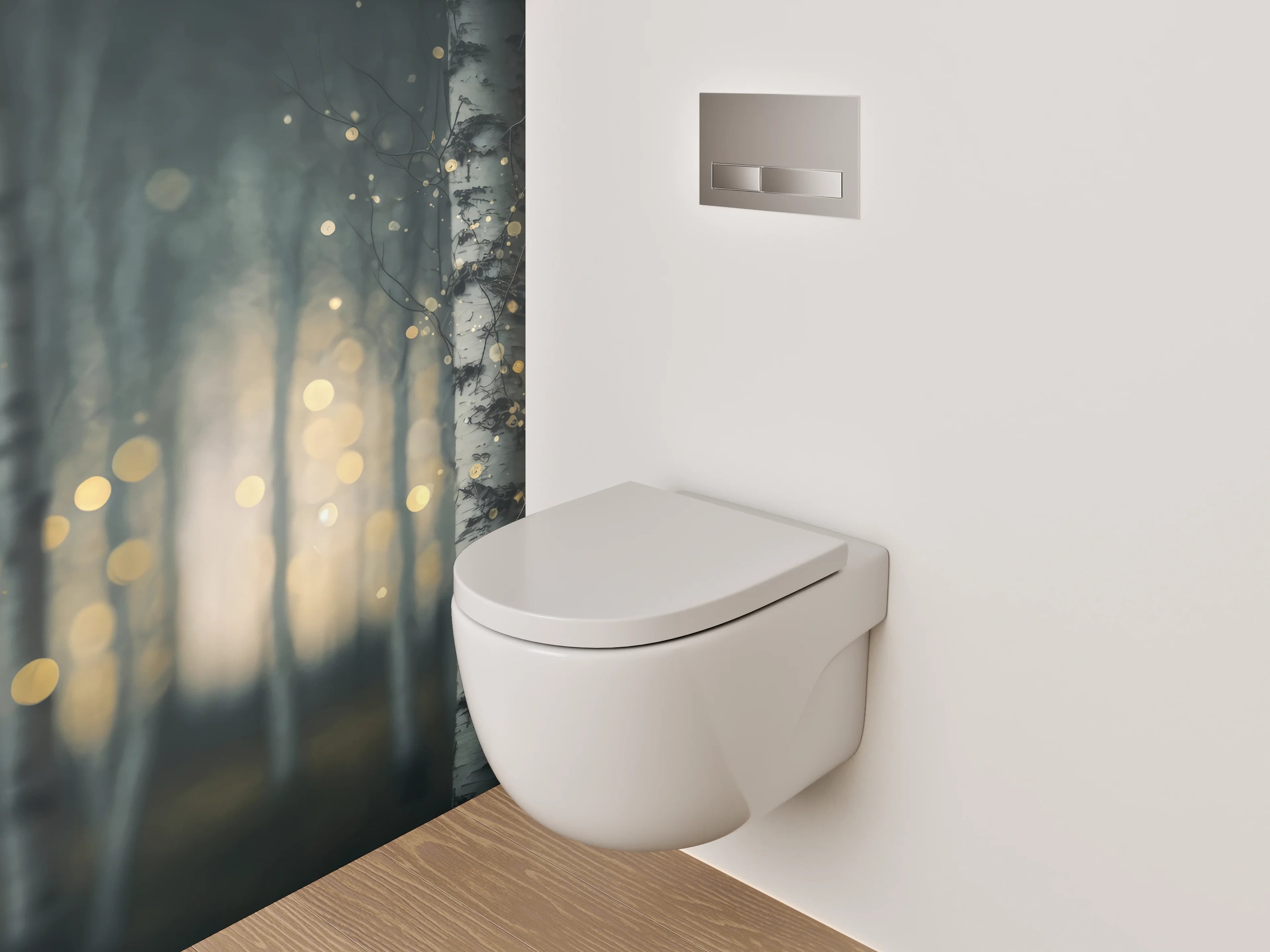 WC-Rückwand - Zauberwald Birken Bokeh Licht