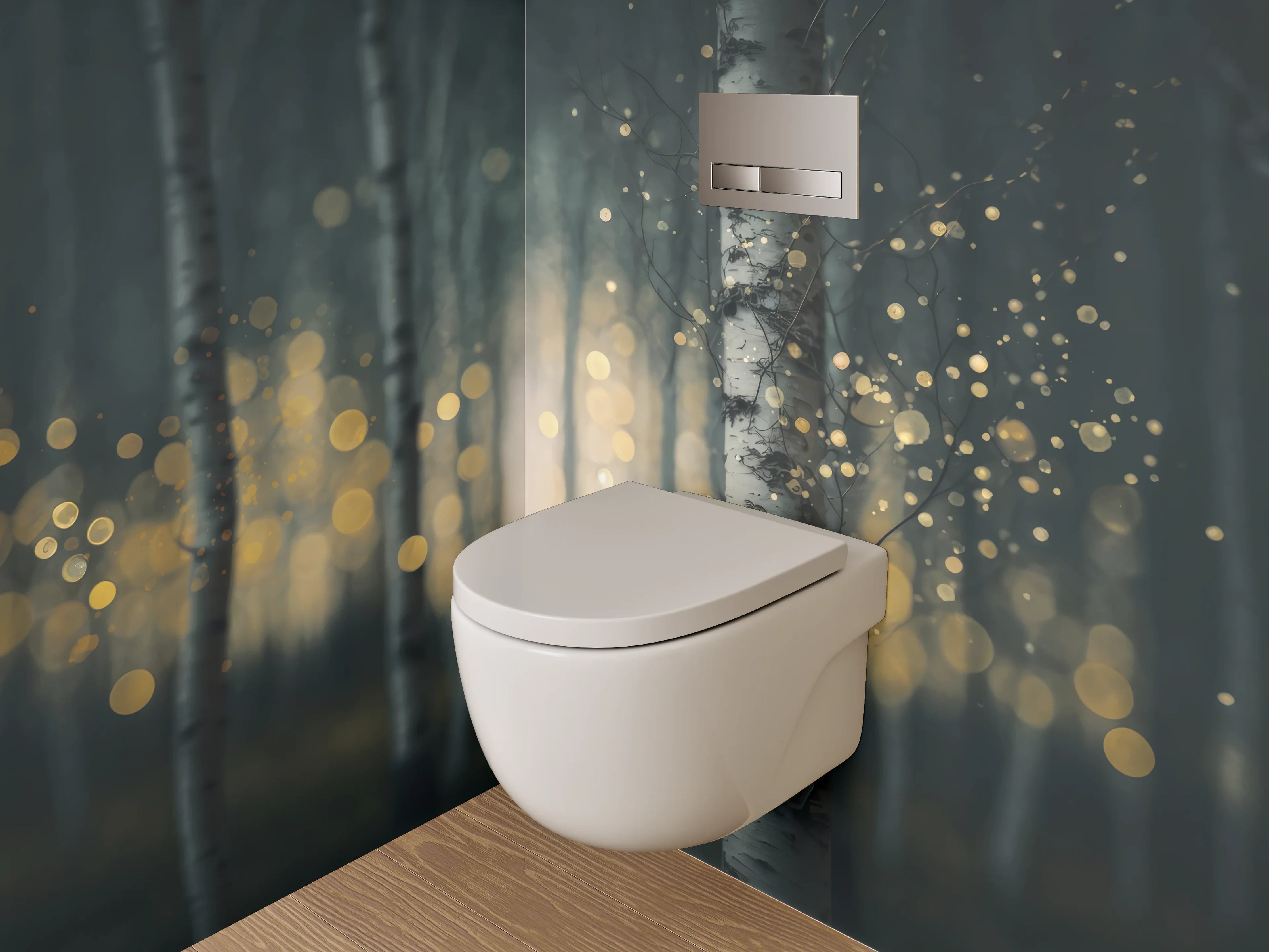 WC-Rückwand - Zauberwald Birken Bokeh Licht