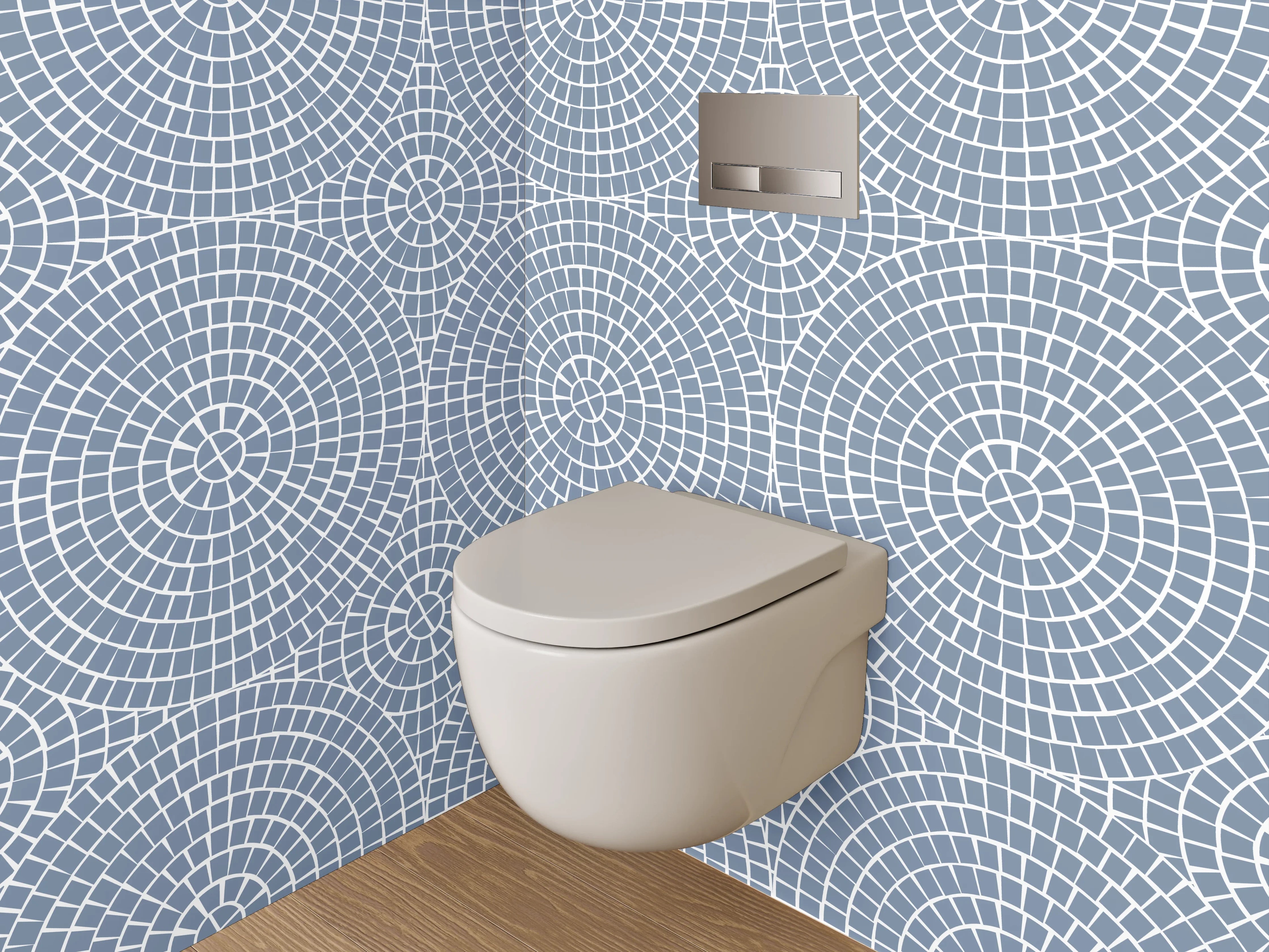 WC-Rückwand - Zeitgenössische geometrische Designs in Blau und Grautönen