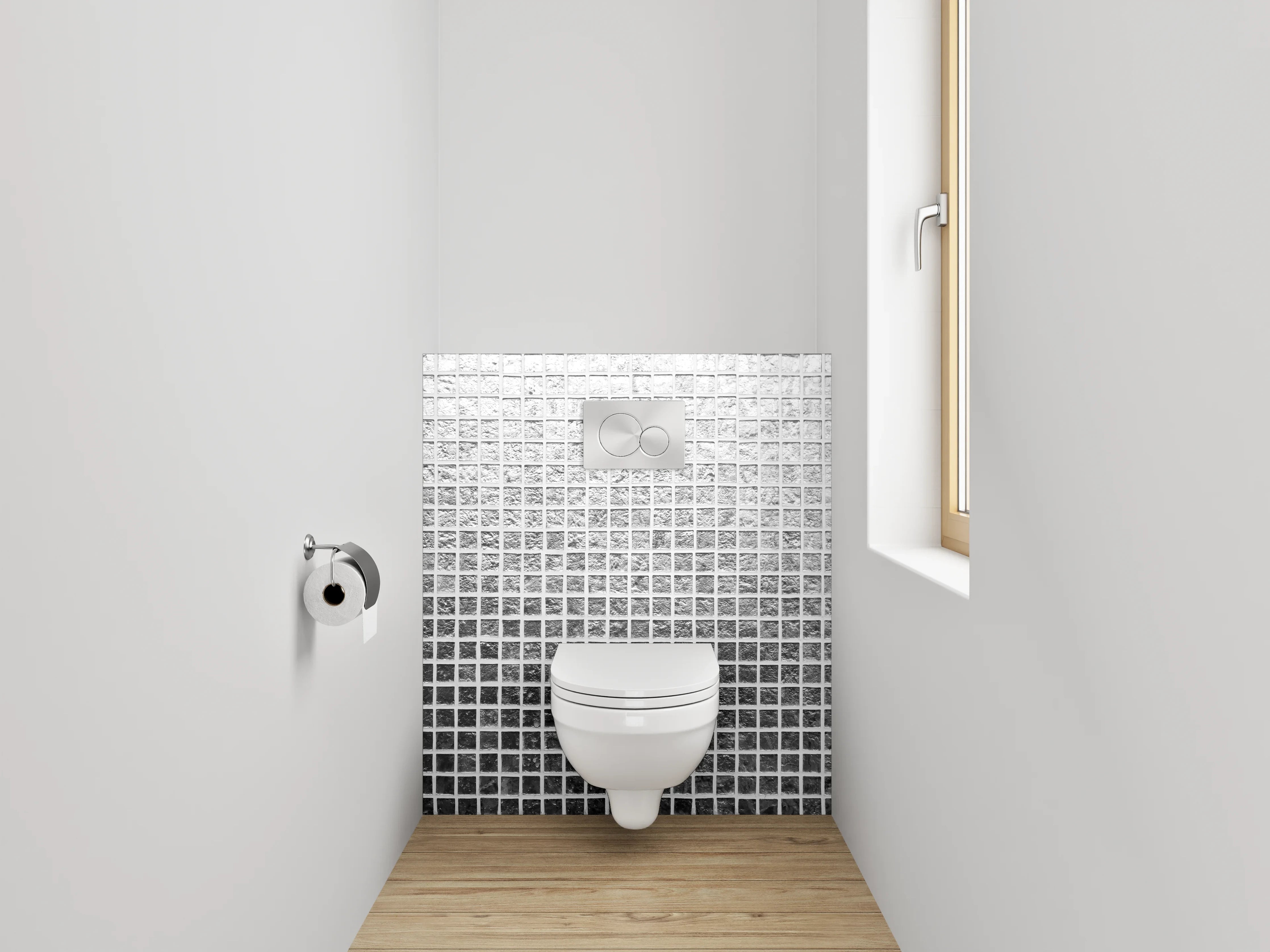 WC-Rückwand - Zeitlose Graumosaikfliesen in Weiß