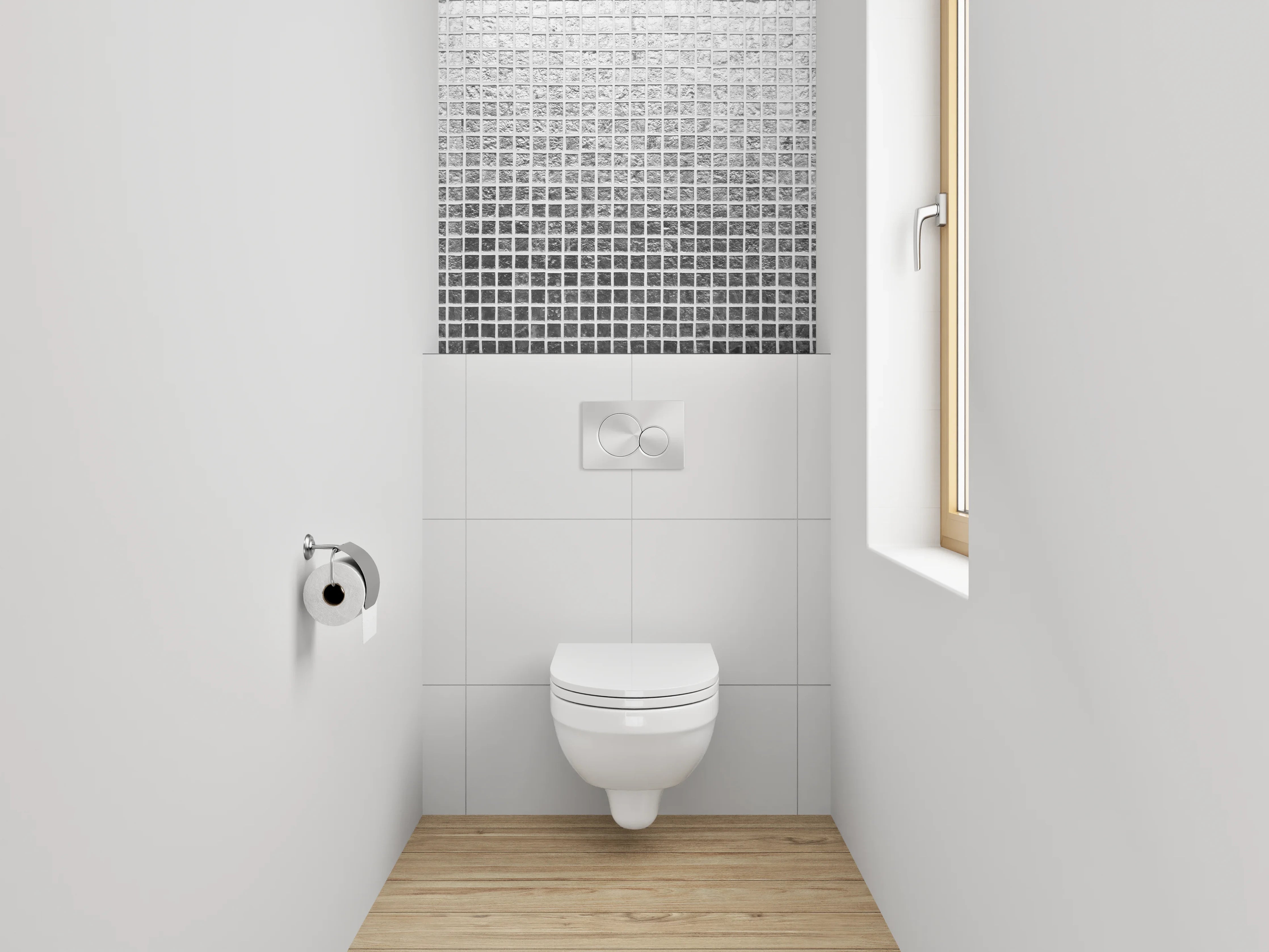 WC-Rückwand - Zeitlose Graumosaikfliesen in Weiß