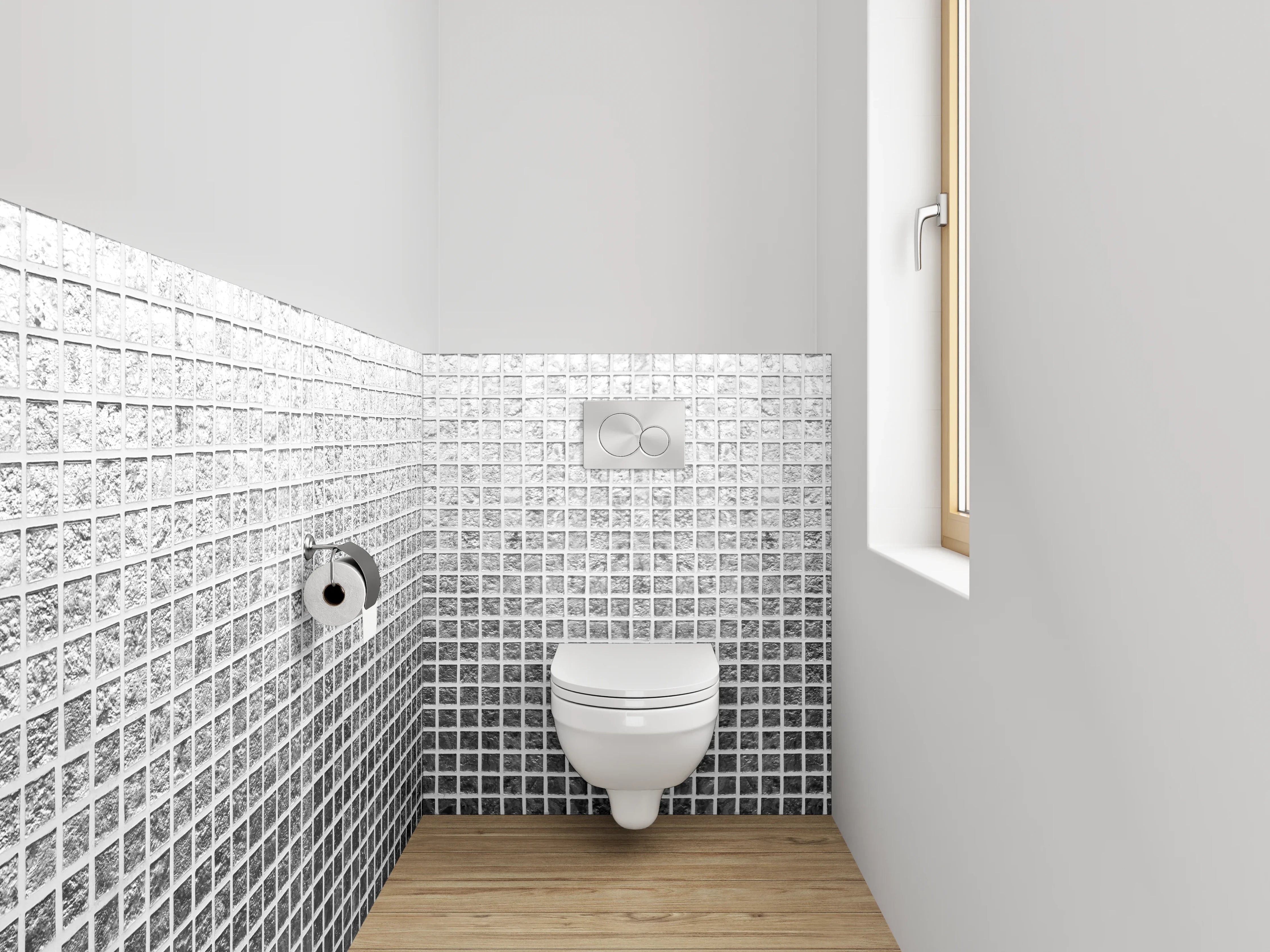WC-Rückwand - Zeitlose Graumosaikfliesen in Weiß