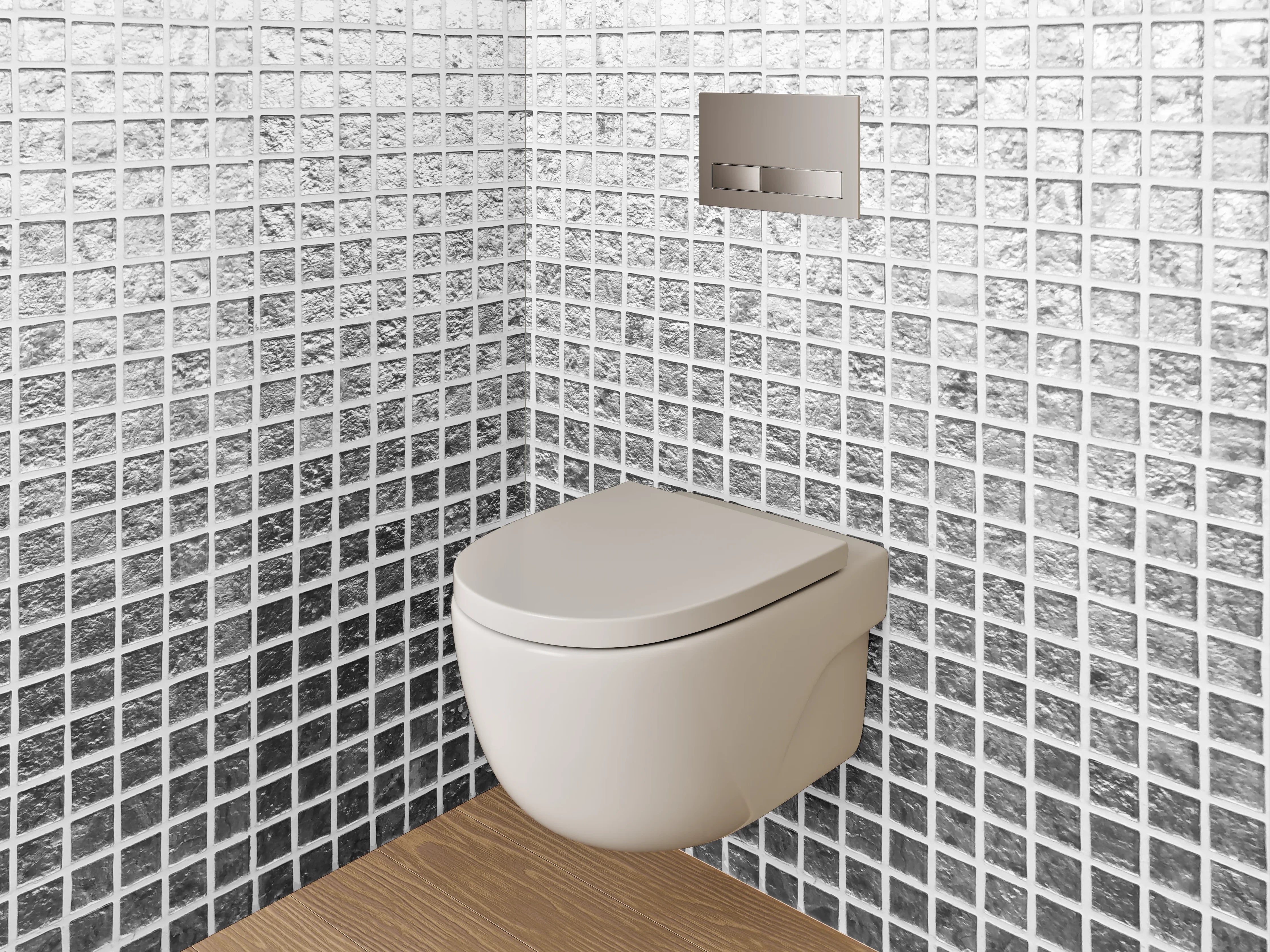WC-Rückwand - Zeitlose Graumosaikfliesen in Weiß