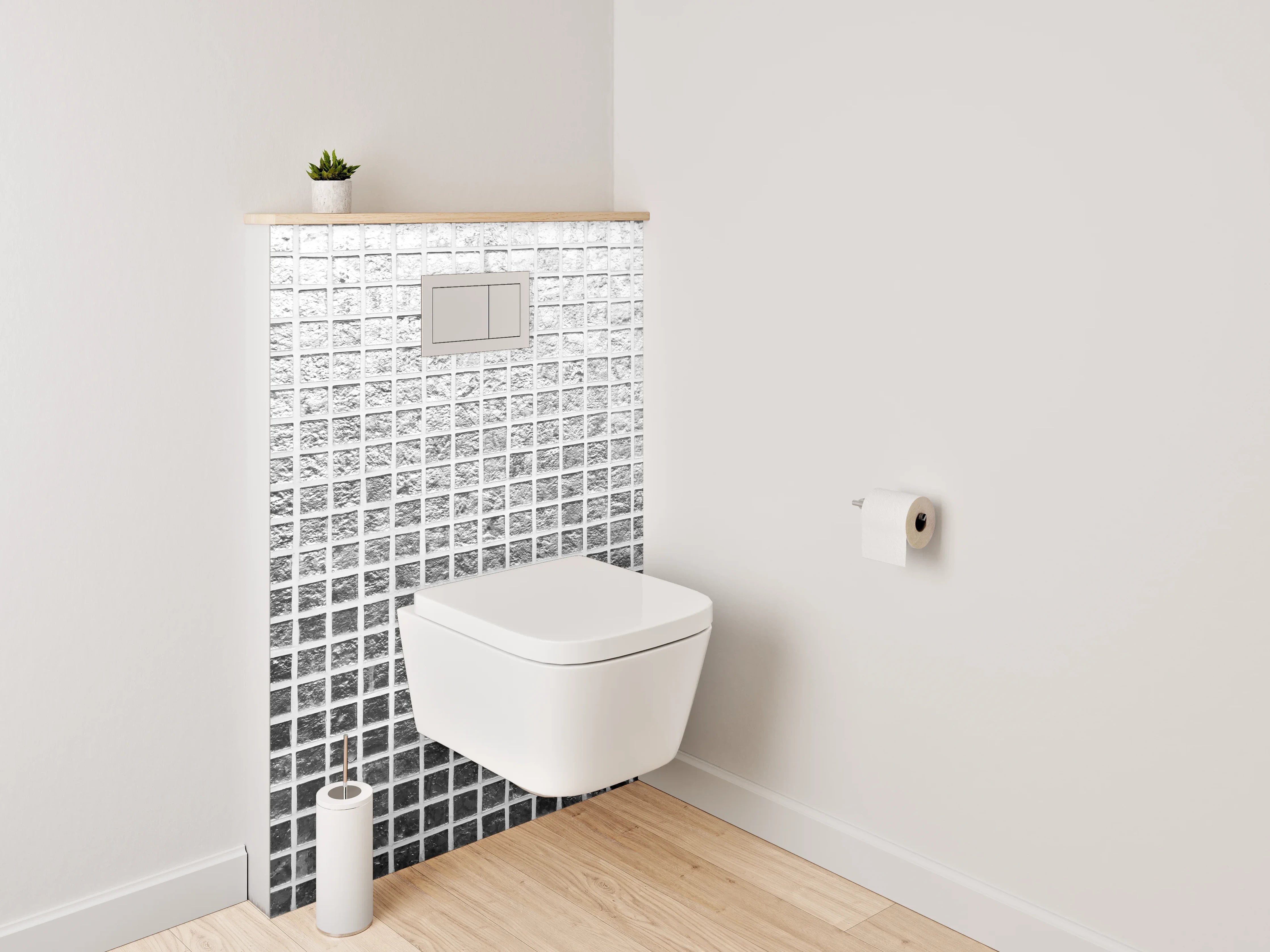 WC-Rückwand - Zeitlose Graumosaikfliesen in Weiß