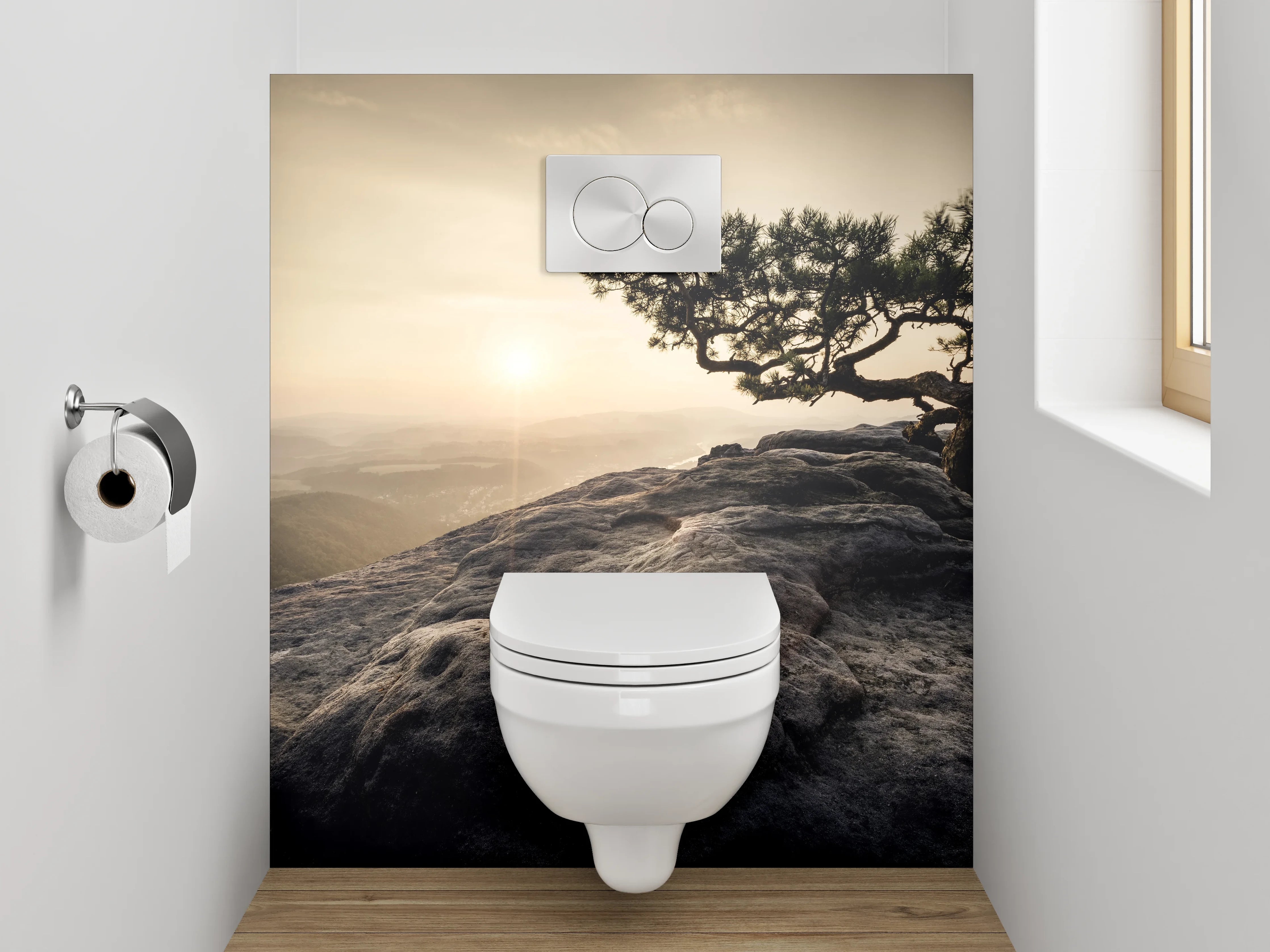 WC-Rückwand - Zen-Baum auf Steinplateau