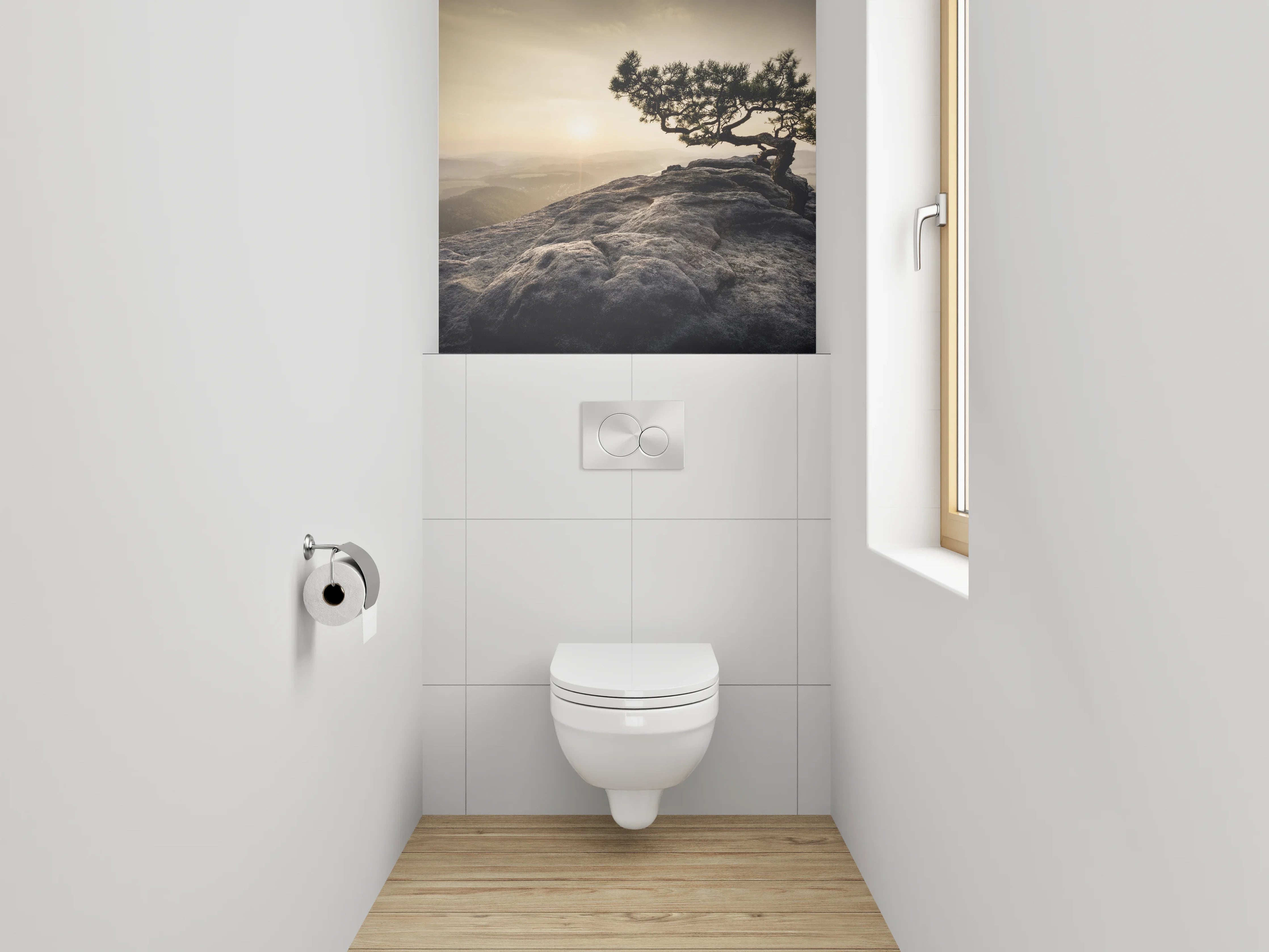 WC-Rückwand - Zen-Baum auf Steinplateau