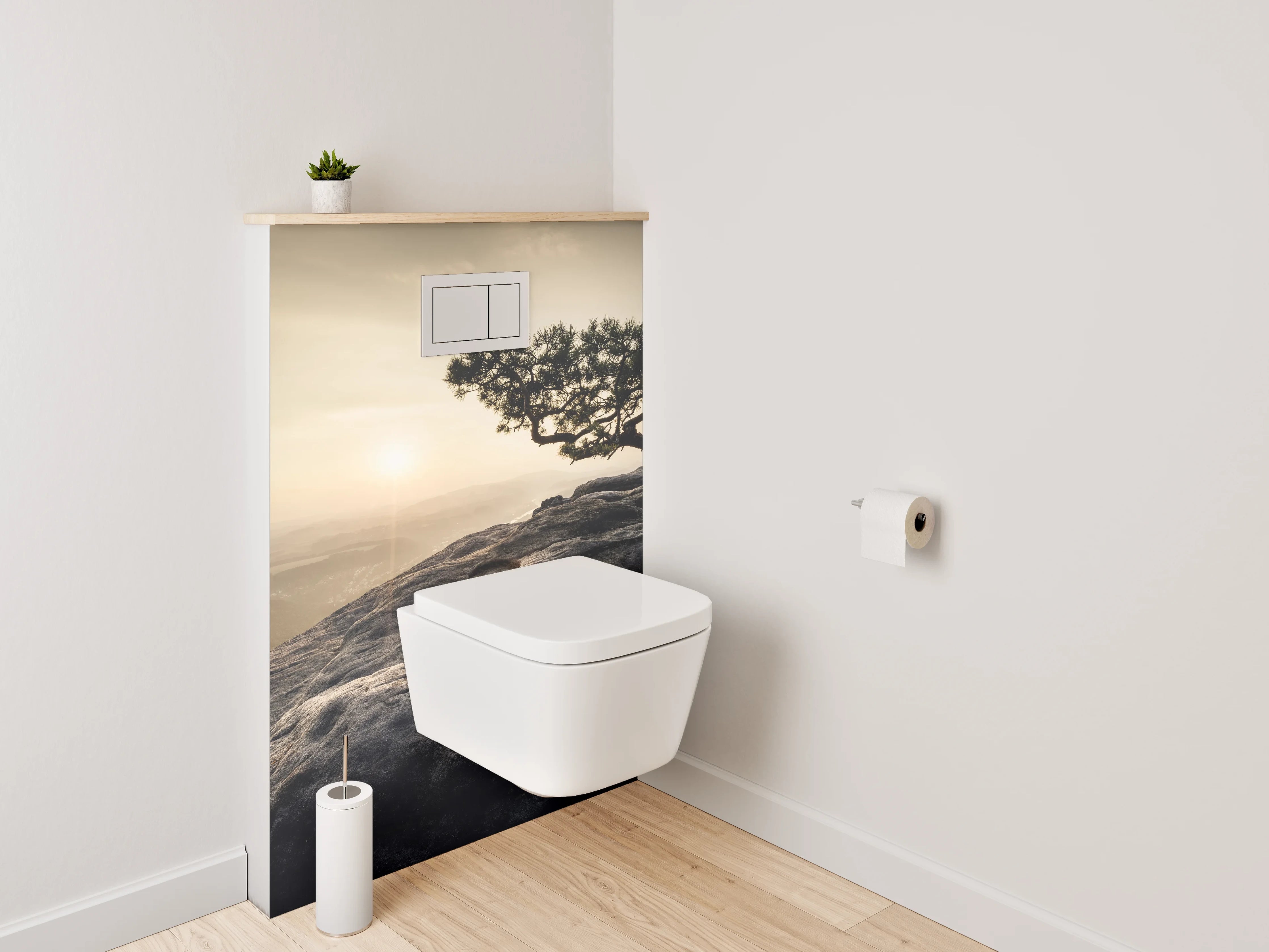 WC-Rückwand - Zen-Baum auf Steinplateau