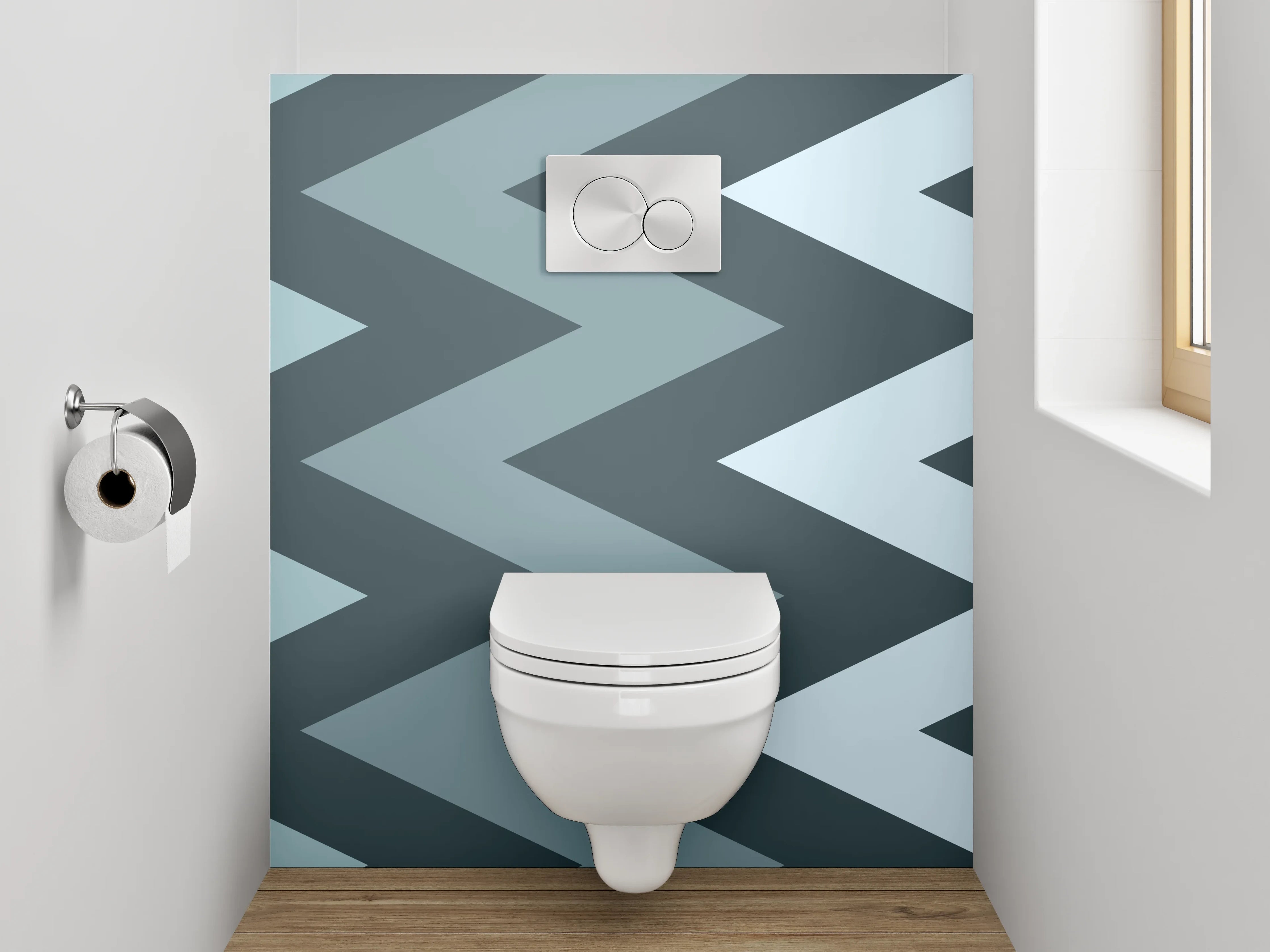 WC-Rückwand - Zickzack Grau Blau Muster
