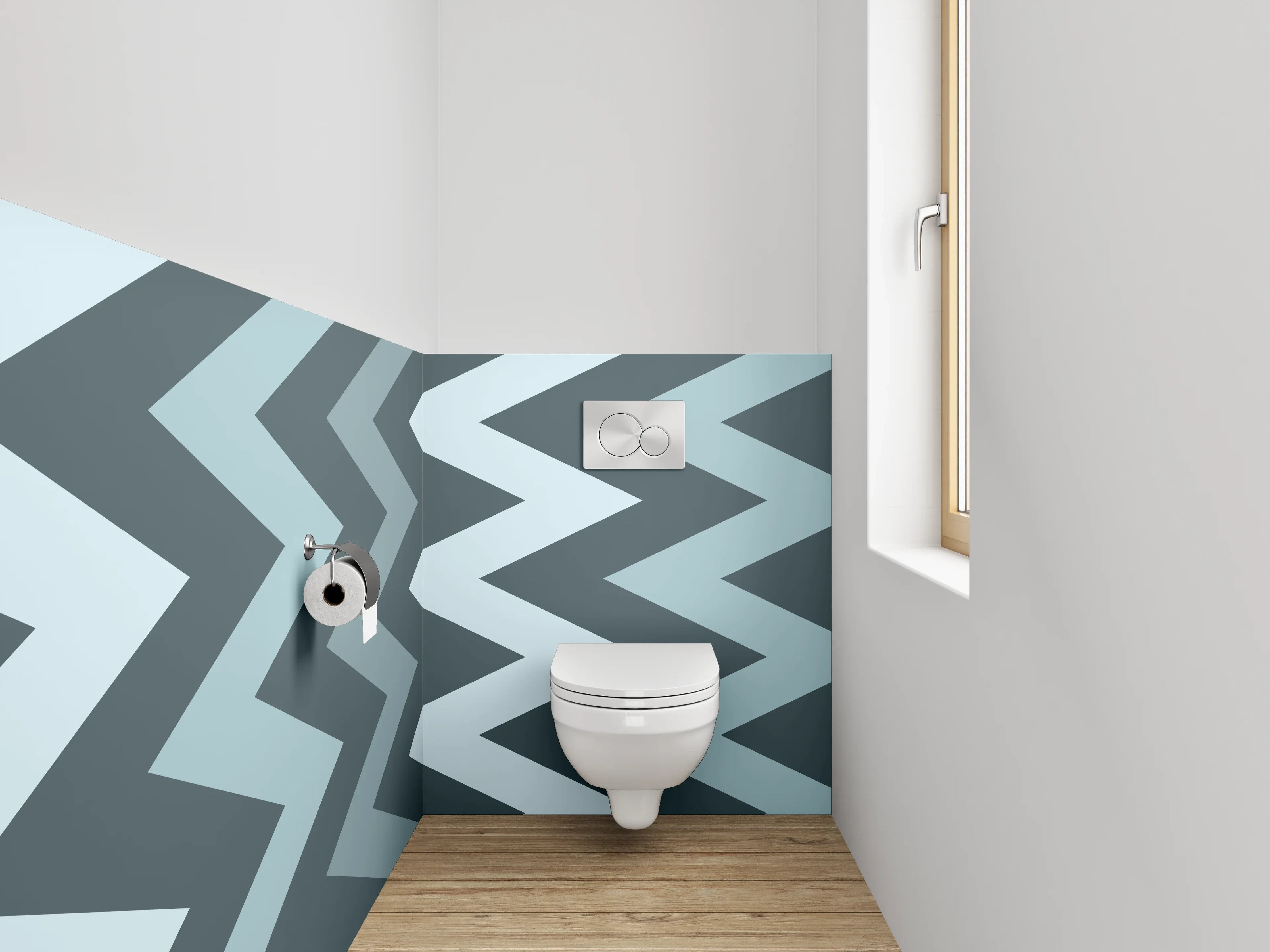 WC-Rückwand - Zickzack Grau Blau Muster