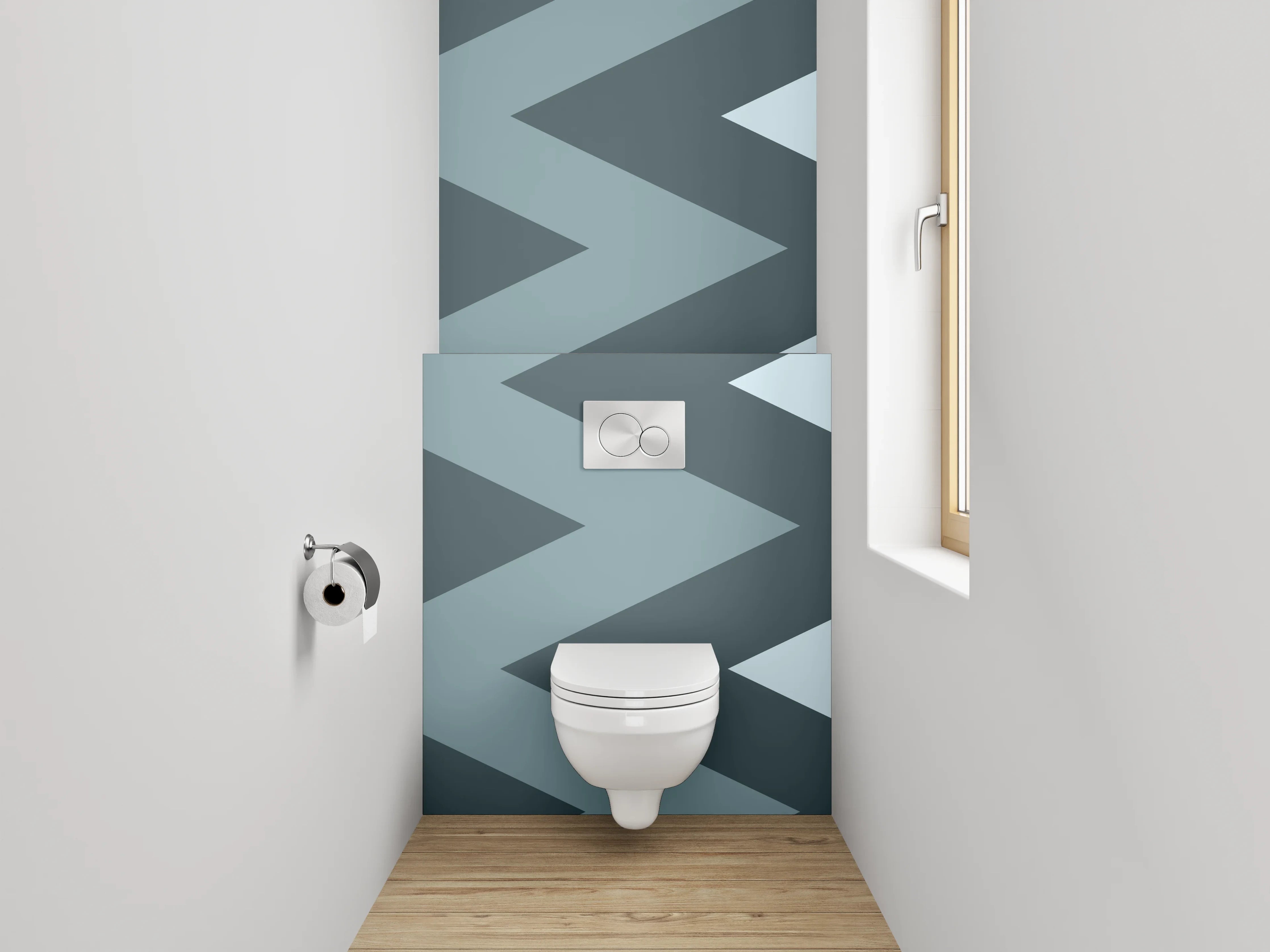 WC-Rückwand - Zickzack Grau Blau Muster