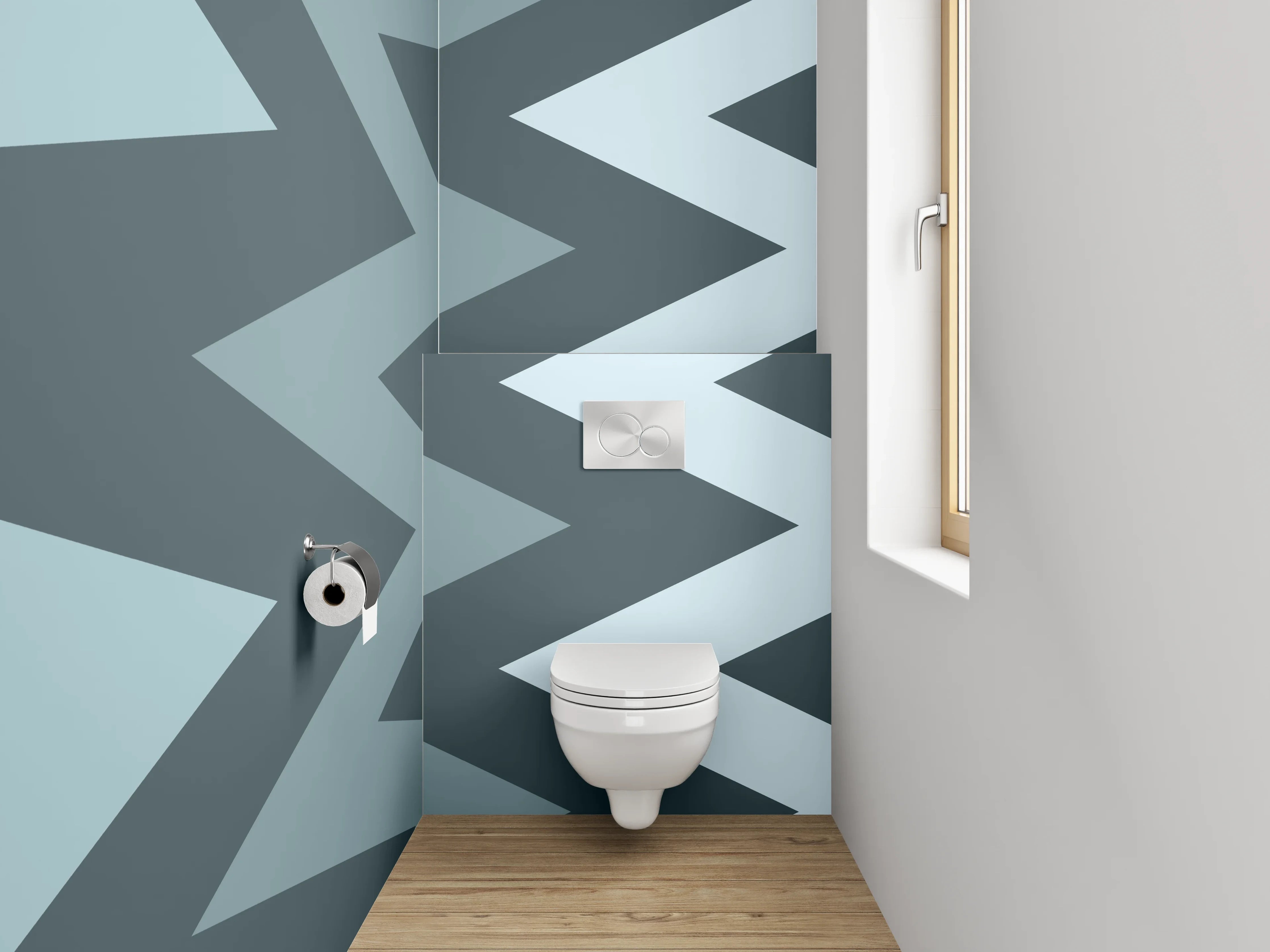 WC-Rückwand - Zickzack Grau Blau Muster