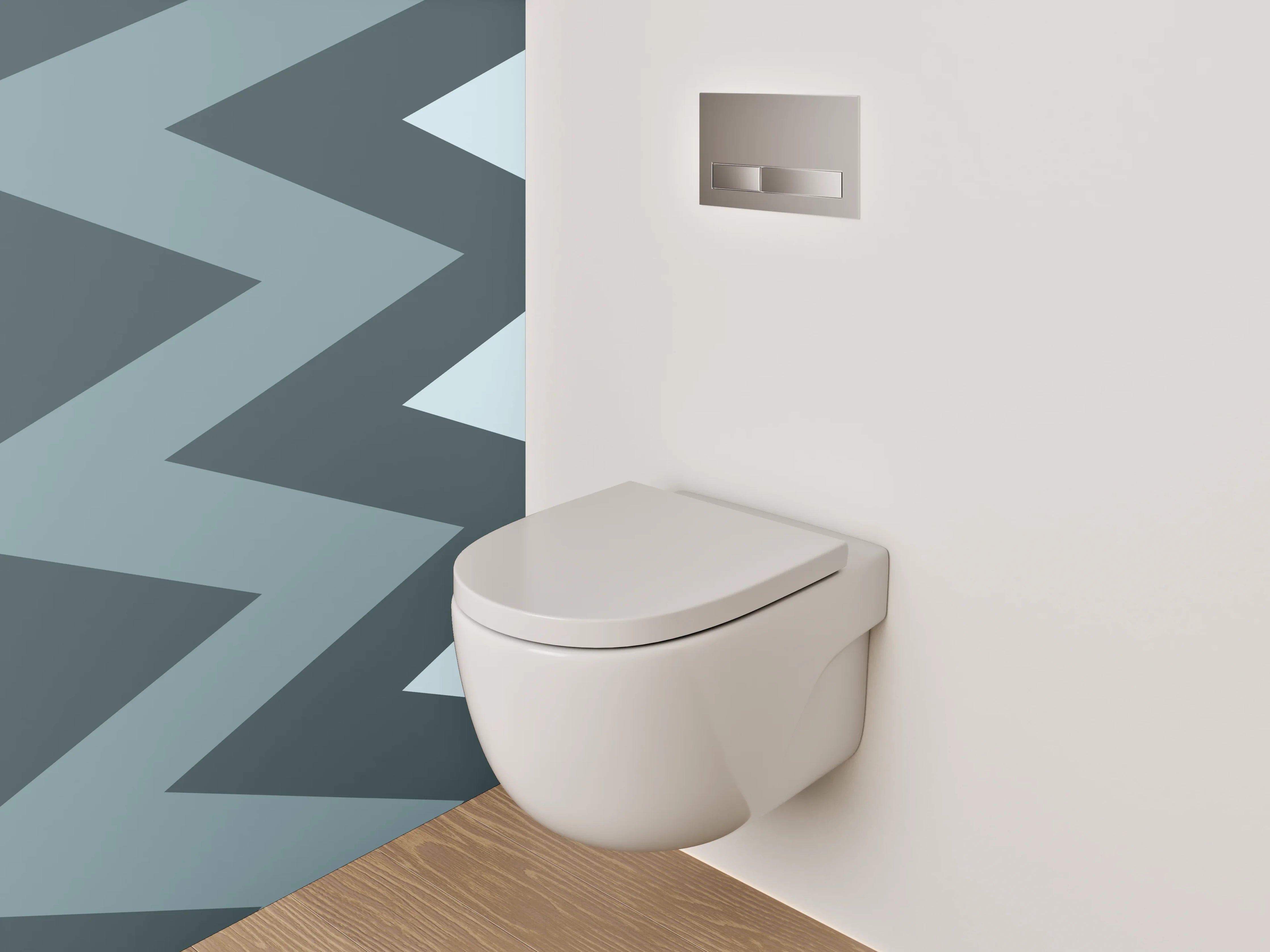 WC-Rückwand - Zickzack Grau Blau Muster