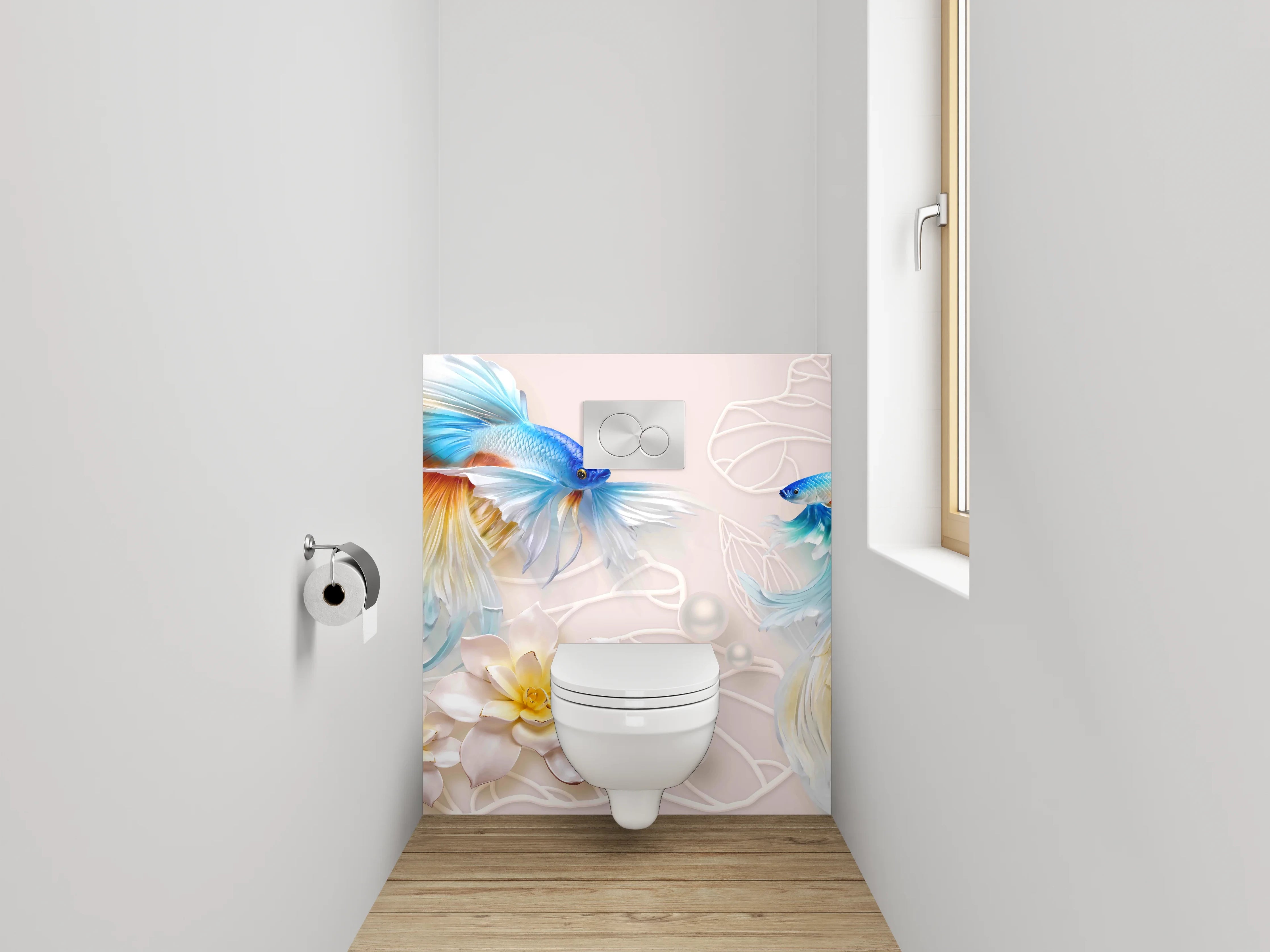 WC-Rückwand - Zwei Betta-Fische und Lotusblüten Art