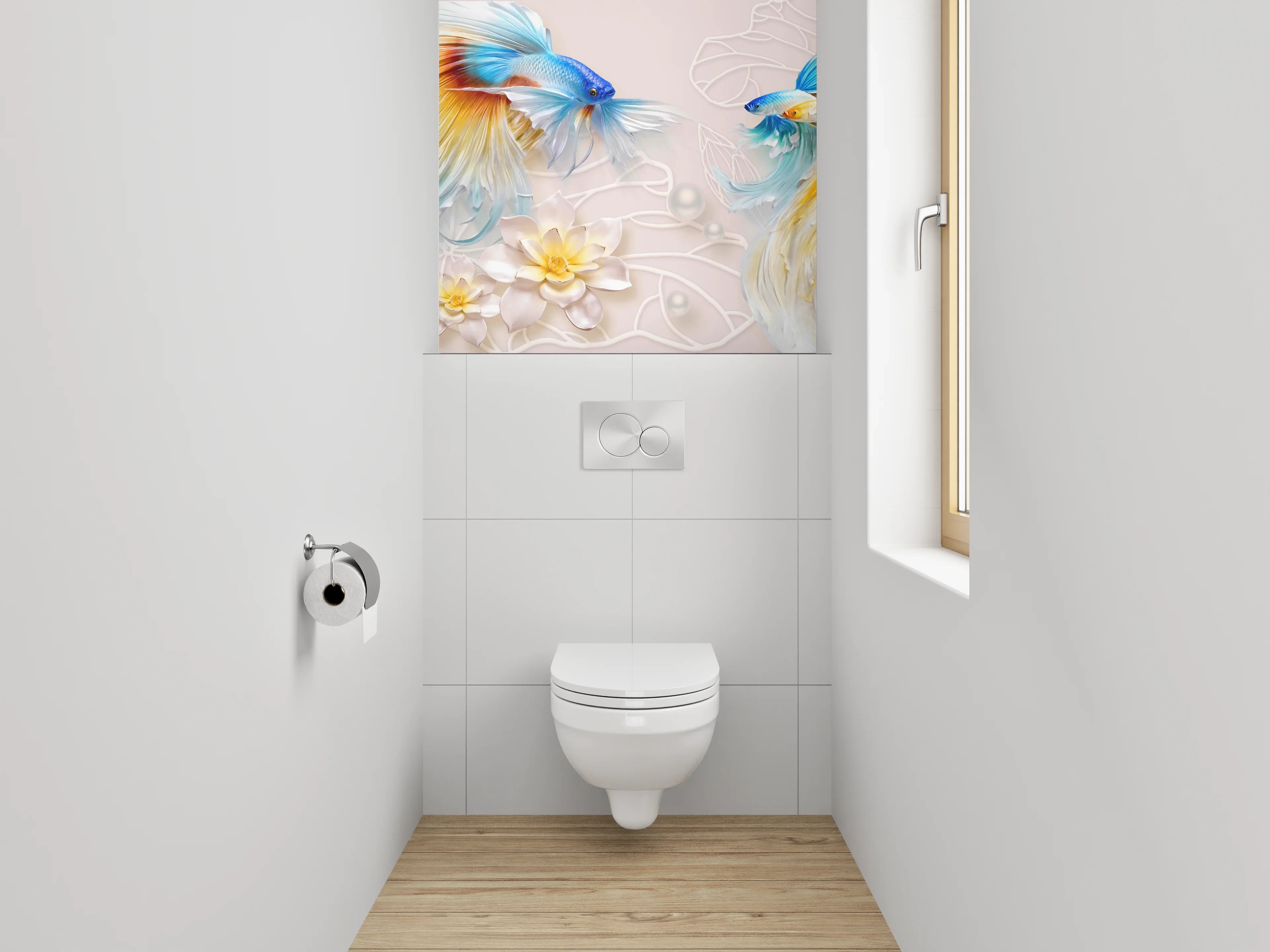 WC-Rückwand - Zwei Betta-Fische und Lotusblüten Art