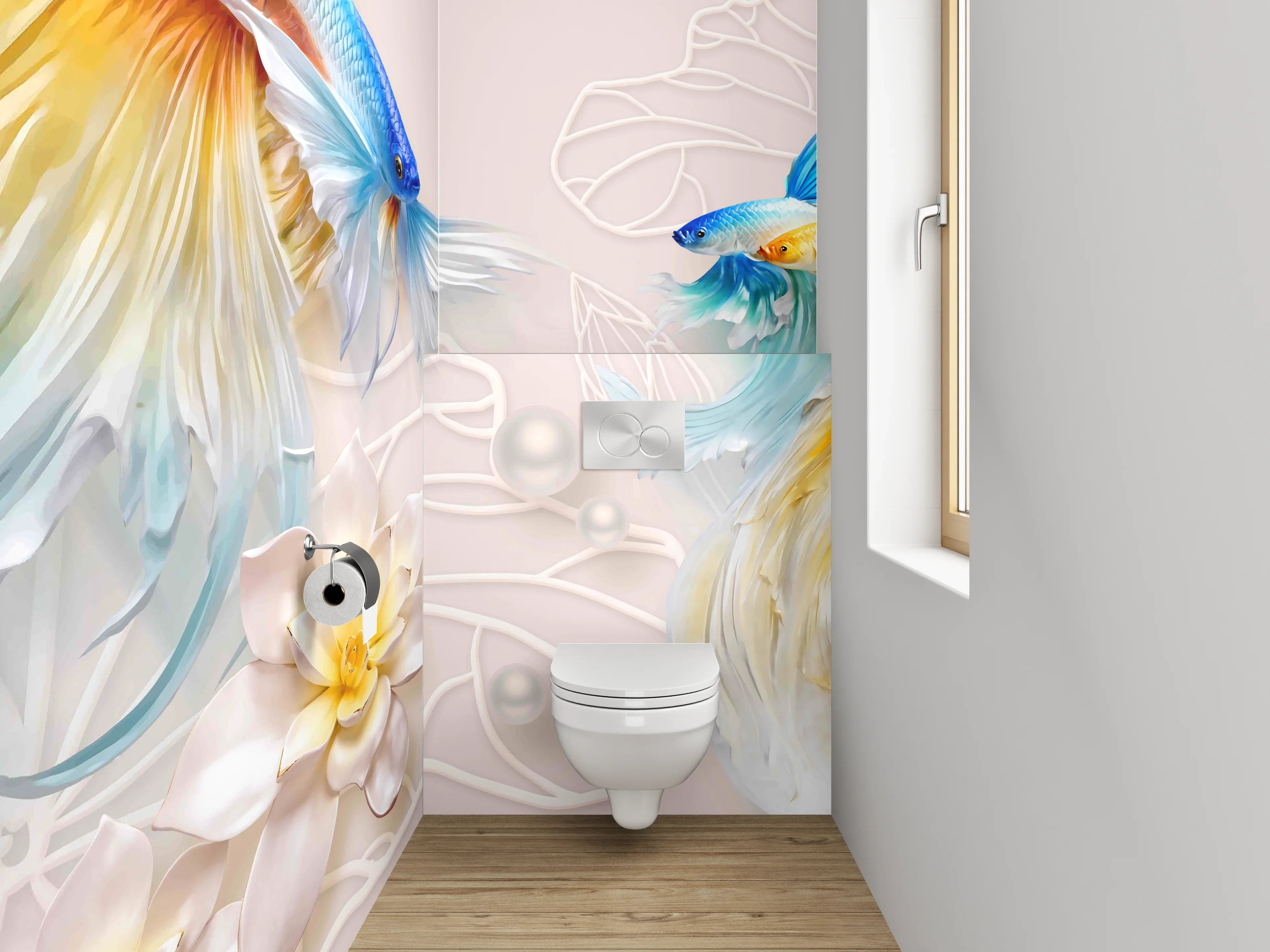 WC-Rückwand - Zwei Betta-Fische und Lotusblüten Art