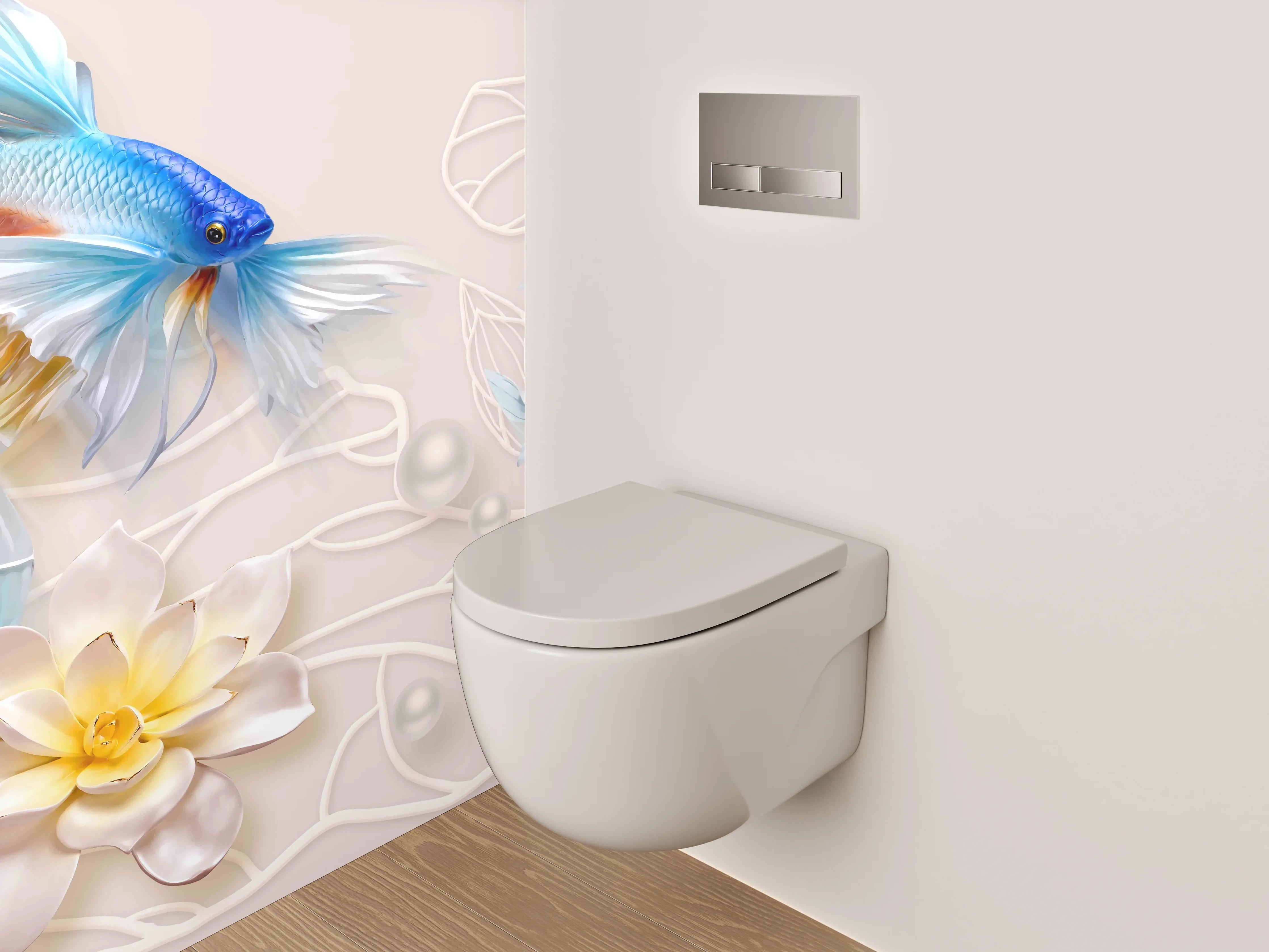 WC-Rückwand - Zwei Betta-Fische und Lotusblüten Art