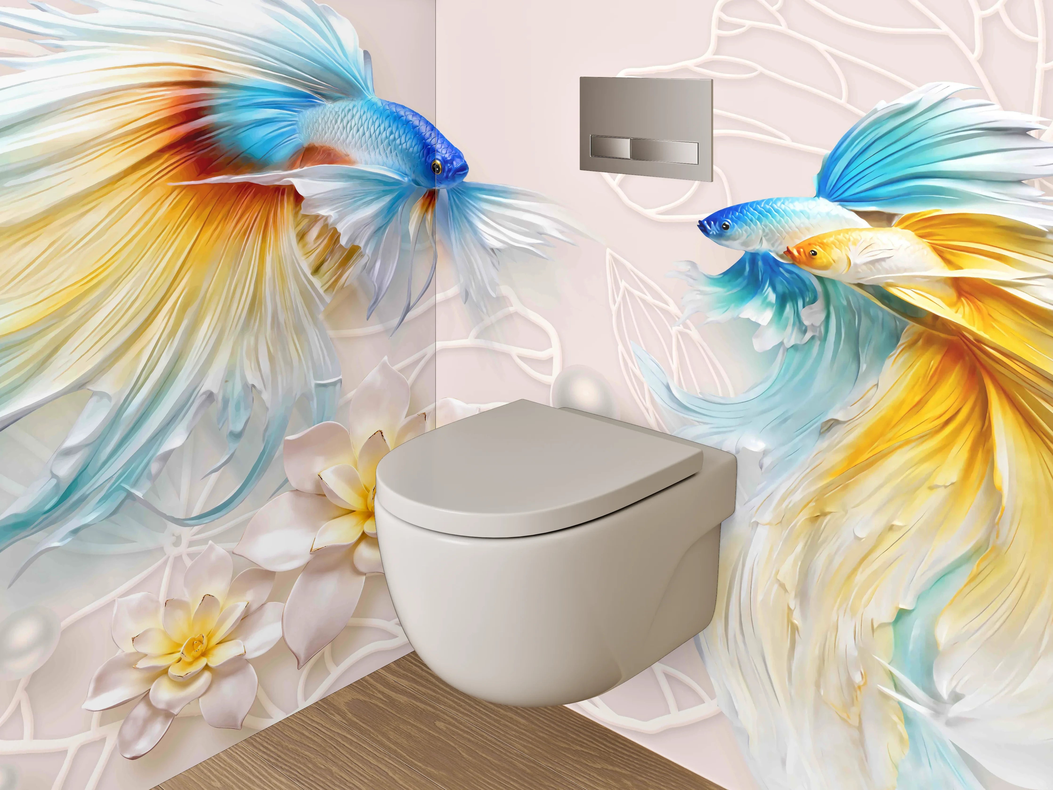 WC-Rückwand - Zwei Betta-Fische und Lotusblüten Art