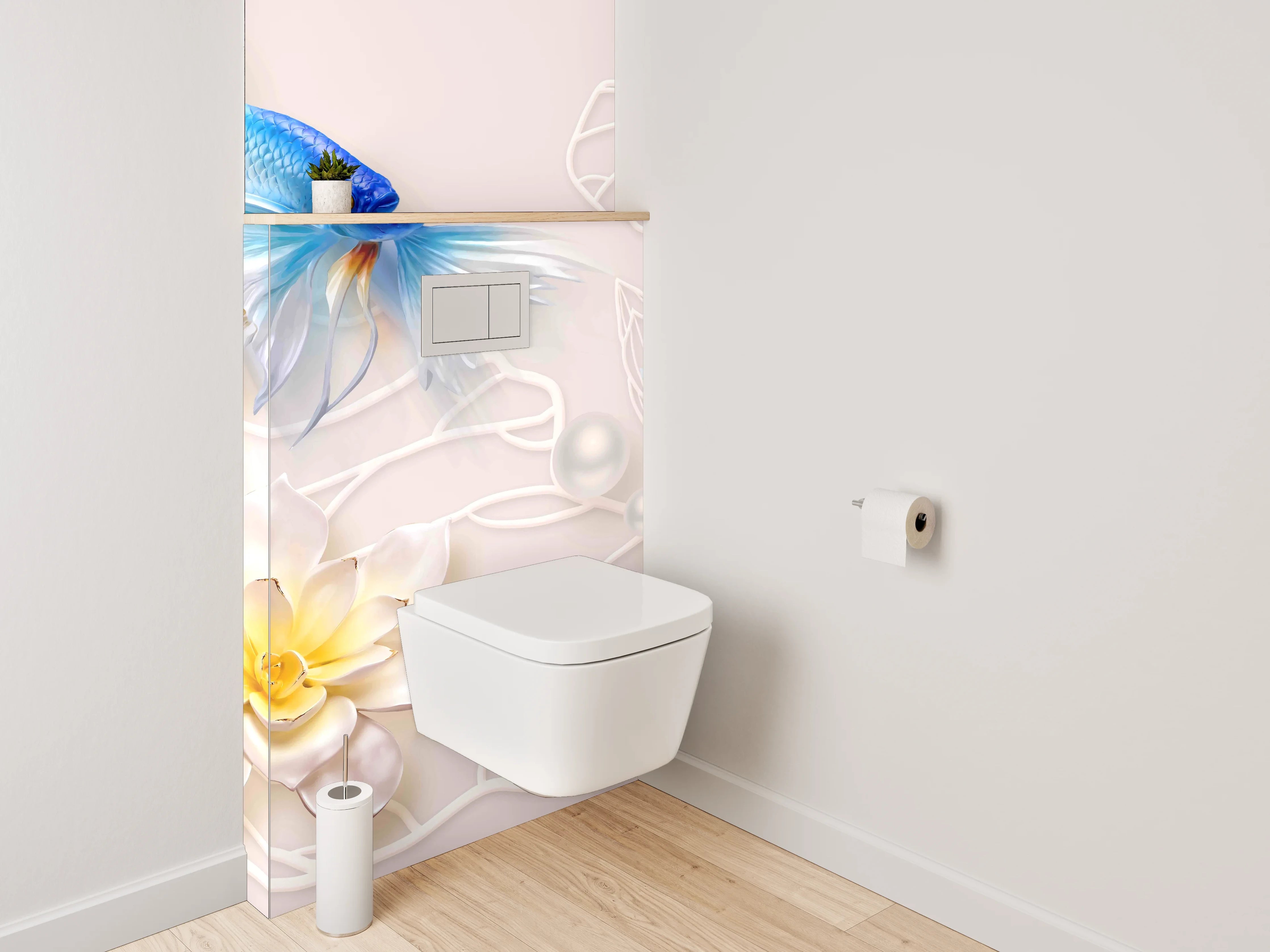 WC-Rückwand - Zwei Betta-Fische und Lotusblüten Art