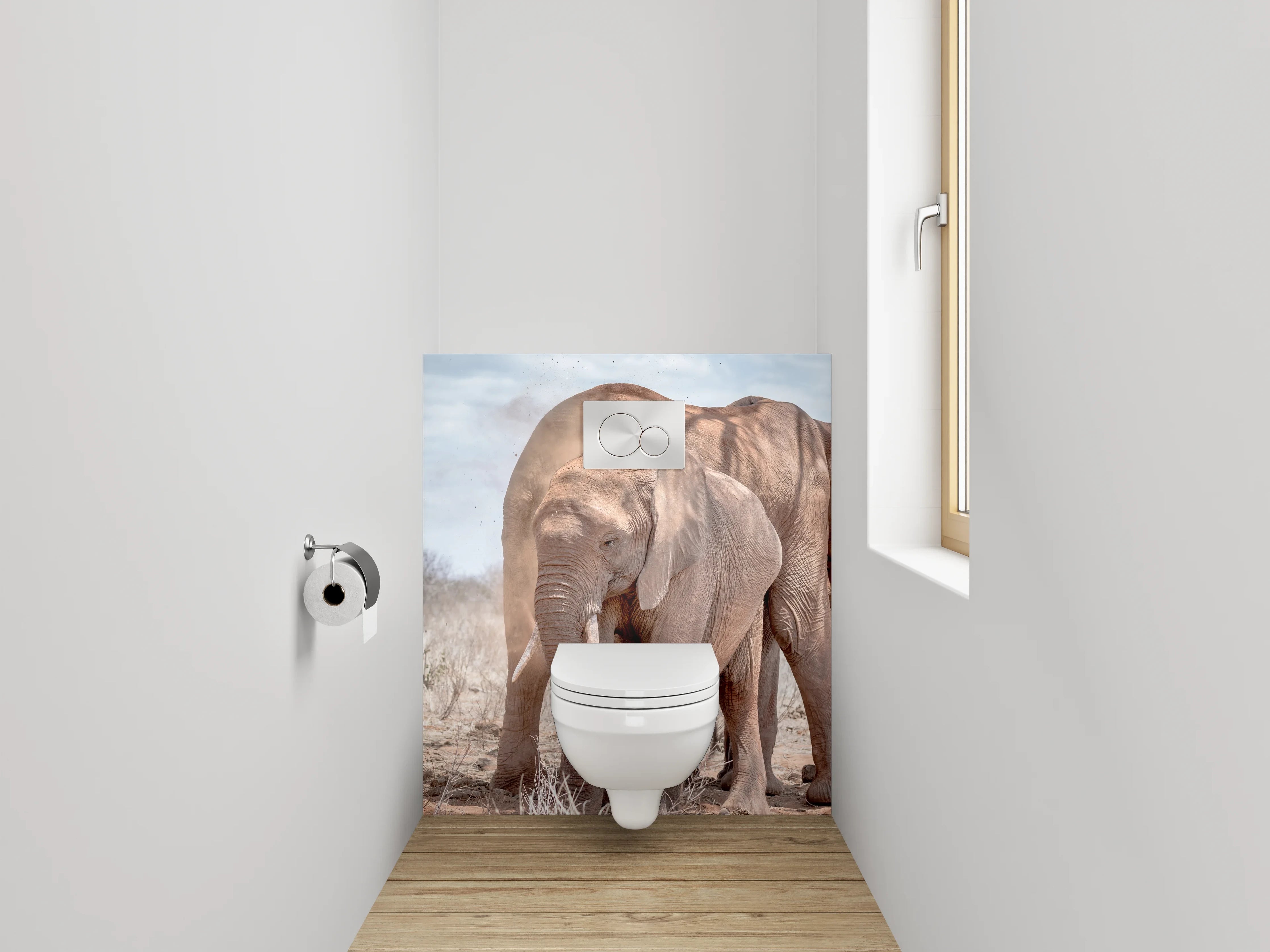 WC-Rückwand - Zwei Elefanten in der Savanne