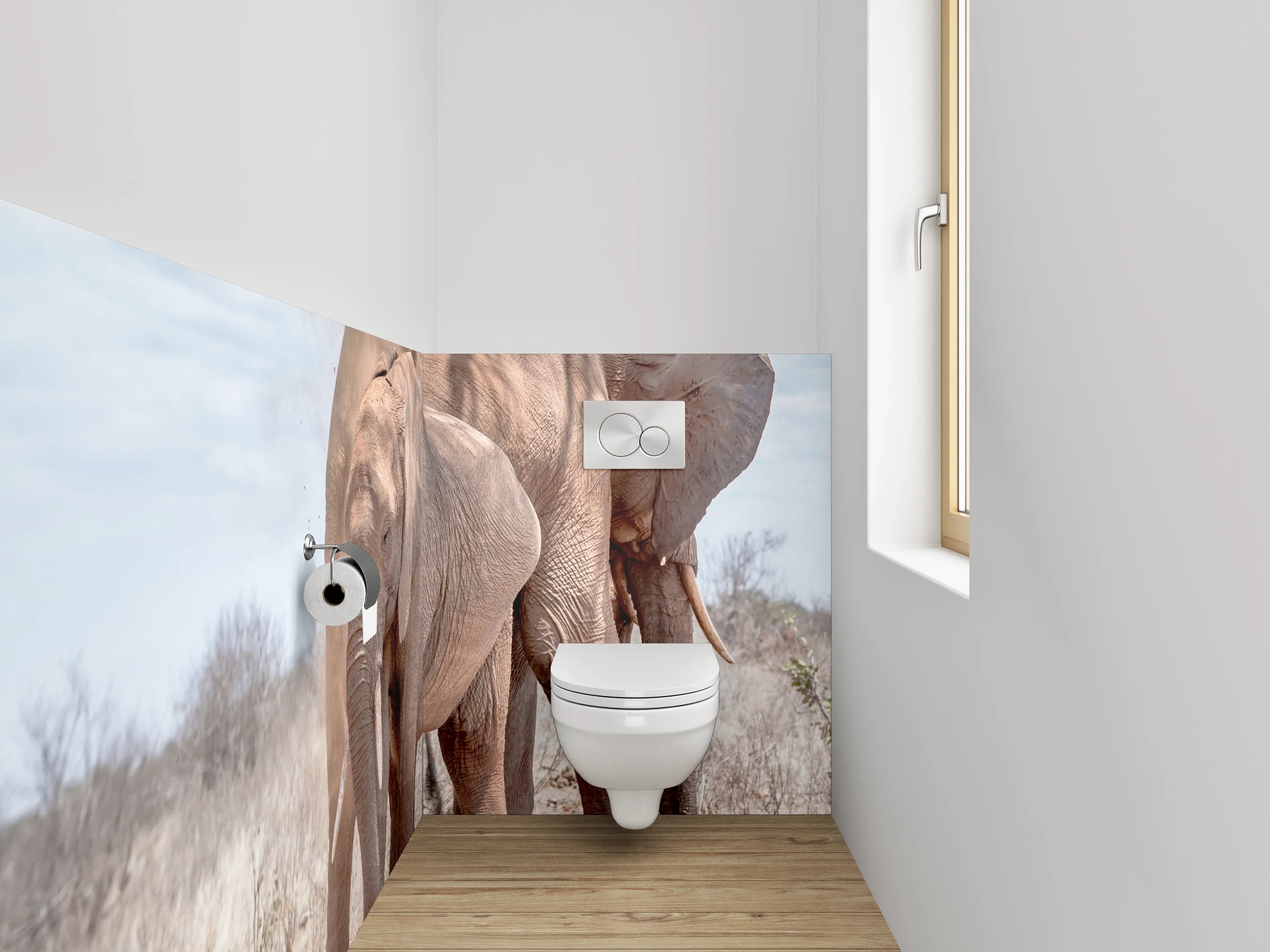 WC-Rückwand - Zwei Elefanten in der Savanne