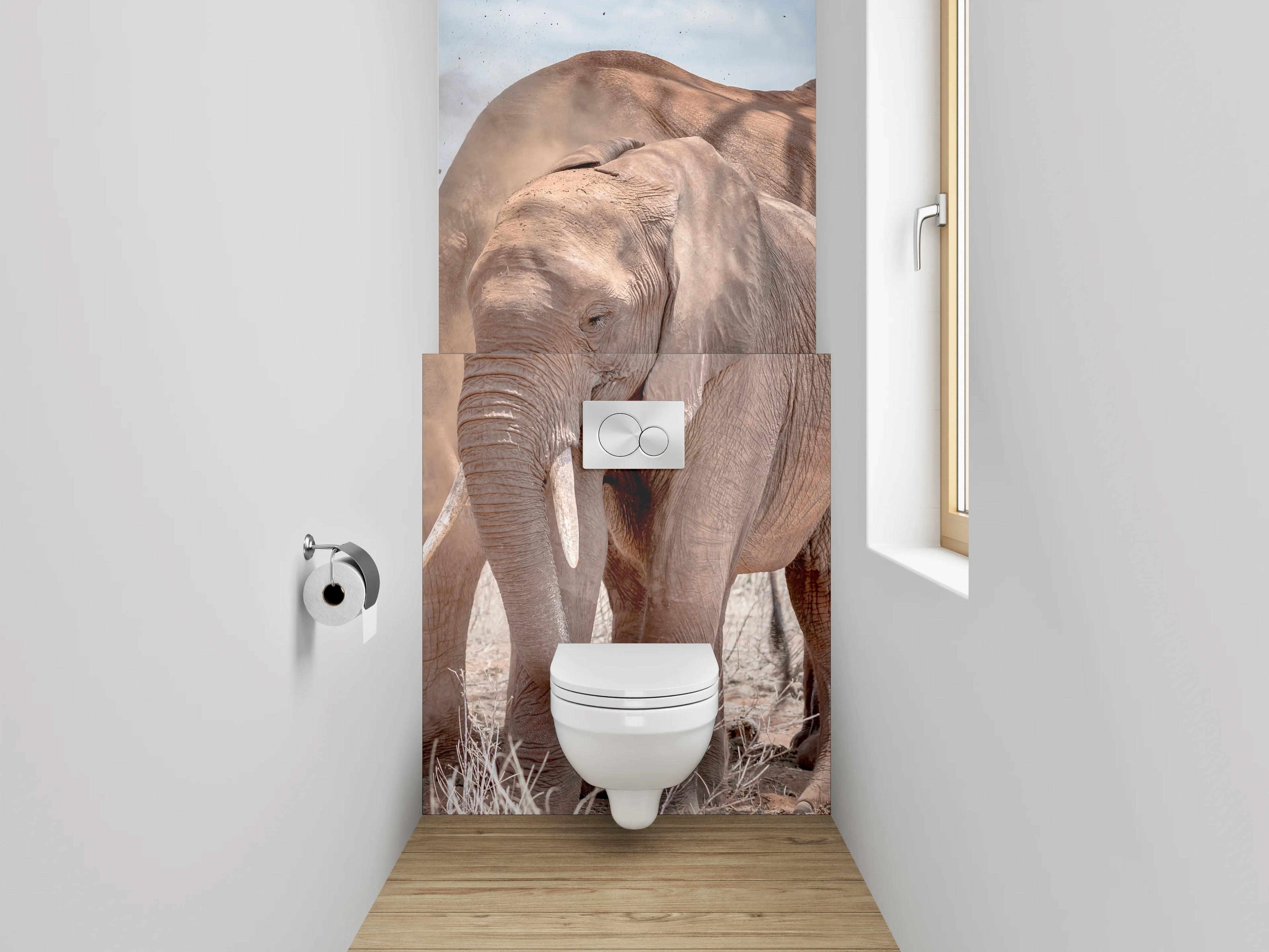 WC-Rückwand - Zwei Elefanten in der Savanne