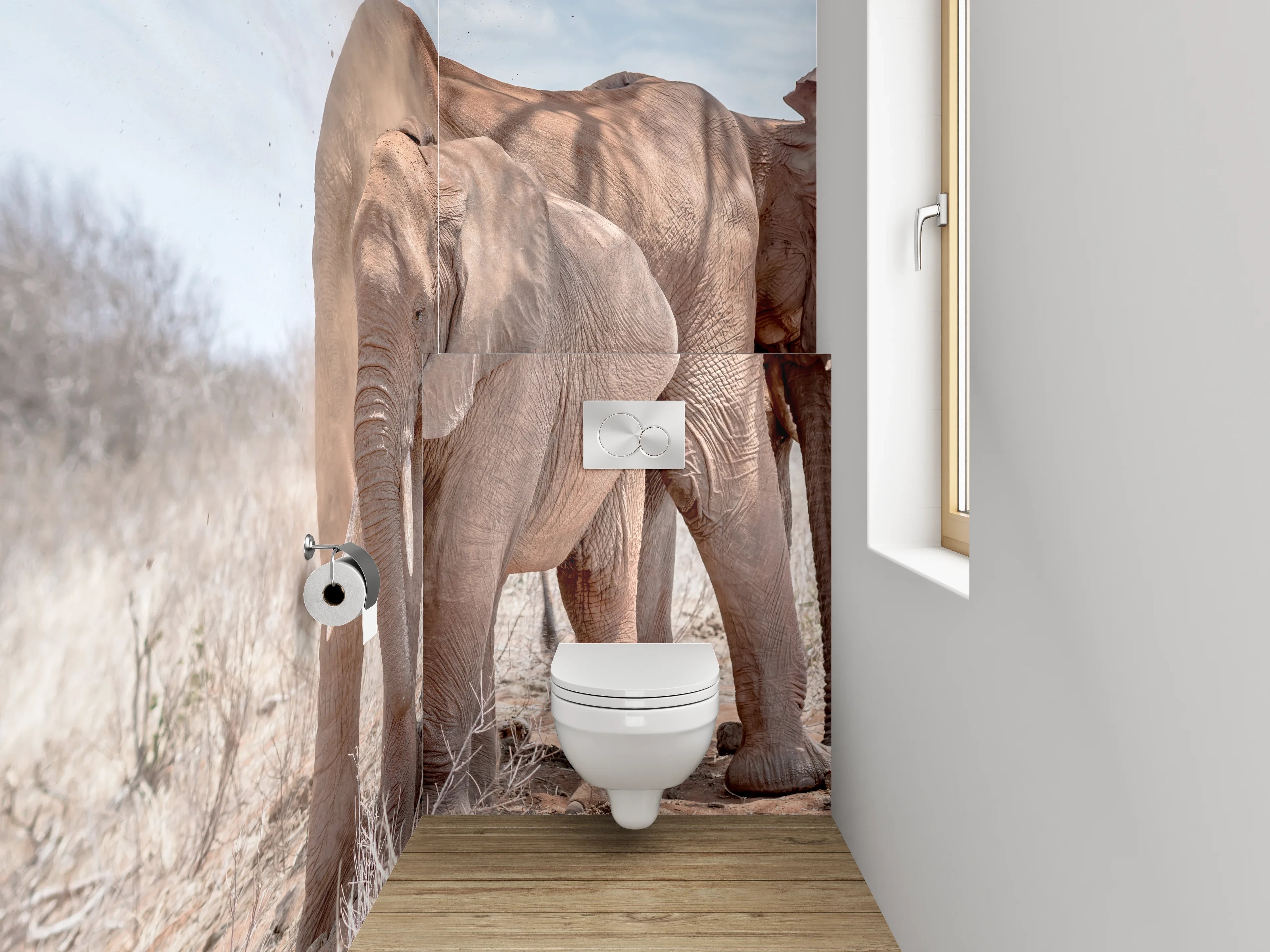 WC-Rückwand - Zwei Elefanten in der Savanne