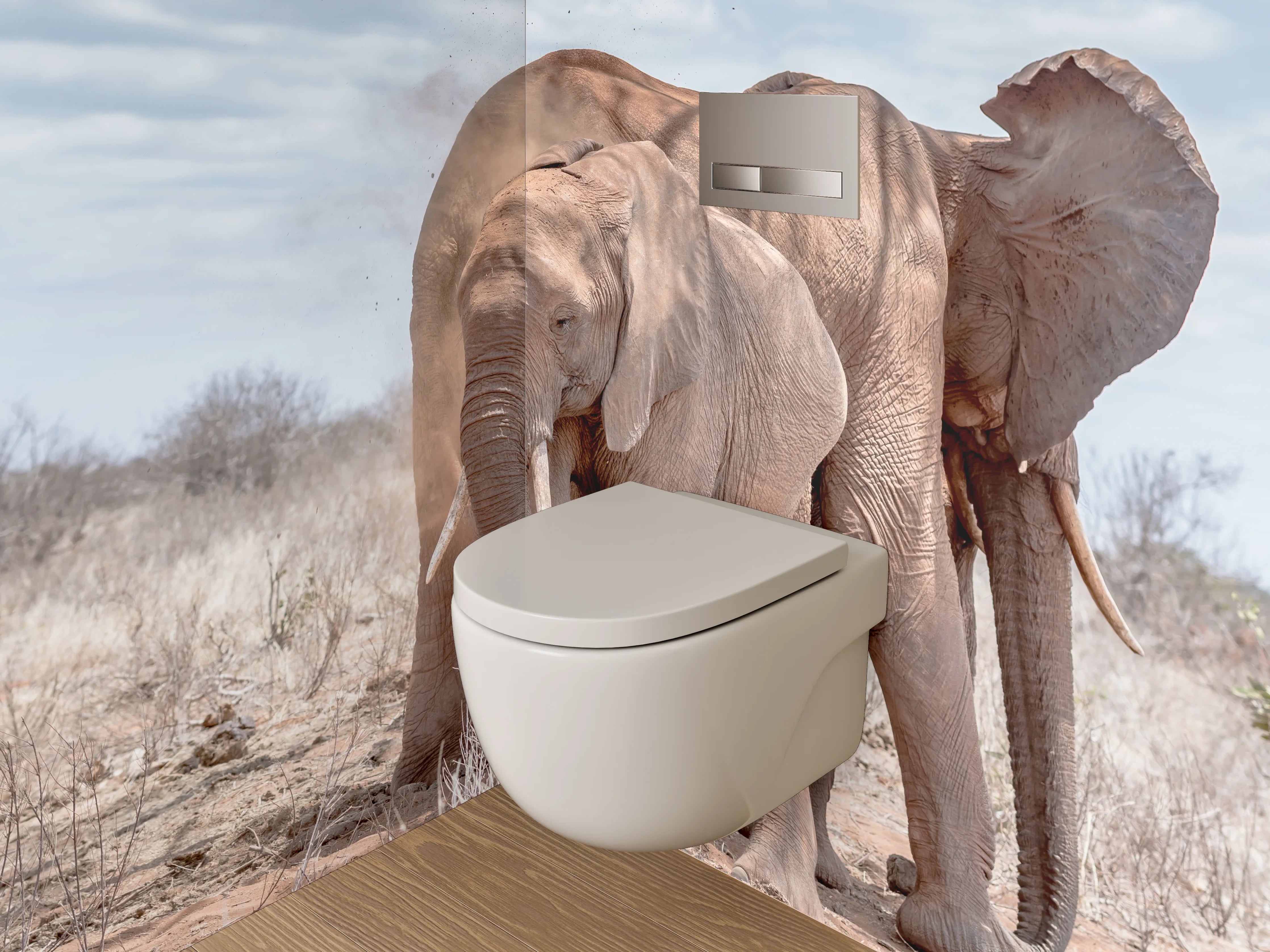 WC-Rückwand - Zwei Elefanten in der Savanne
