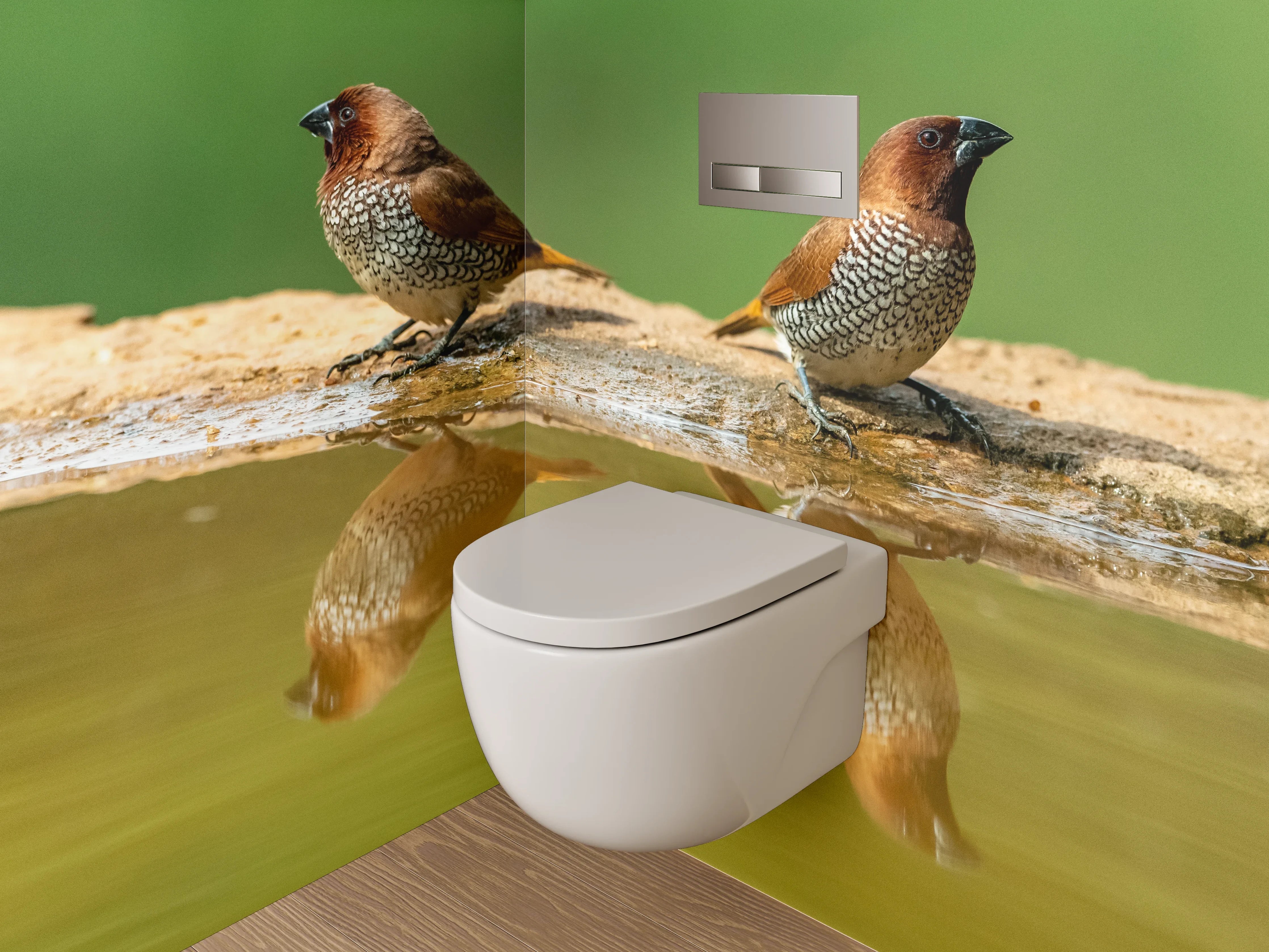WC-Rückwand - Zwei Vögel am Wasser