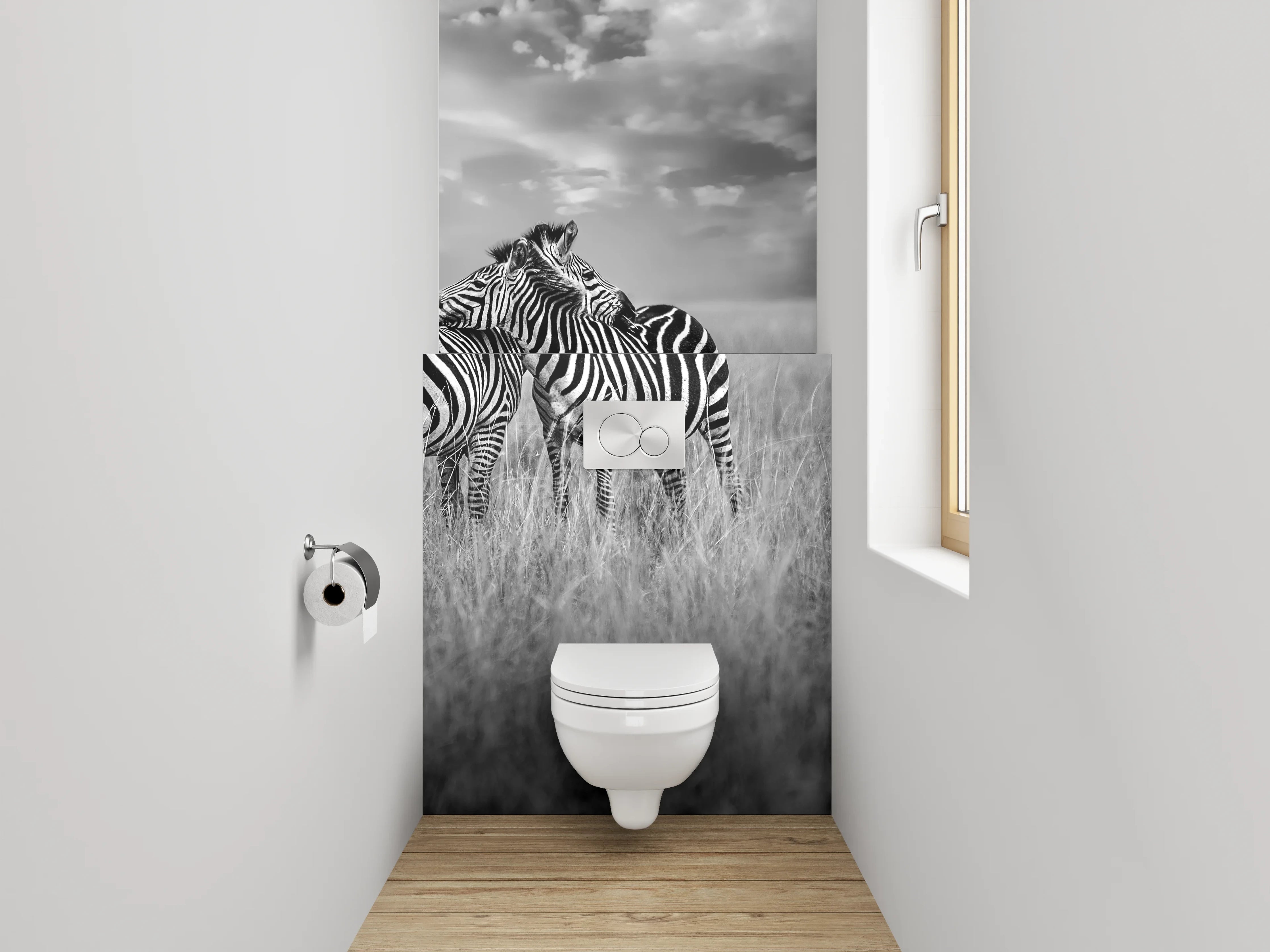 WC-Rückwand - Zwei Zebras auf weiter Savanne Schwarz-Weiß