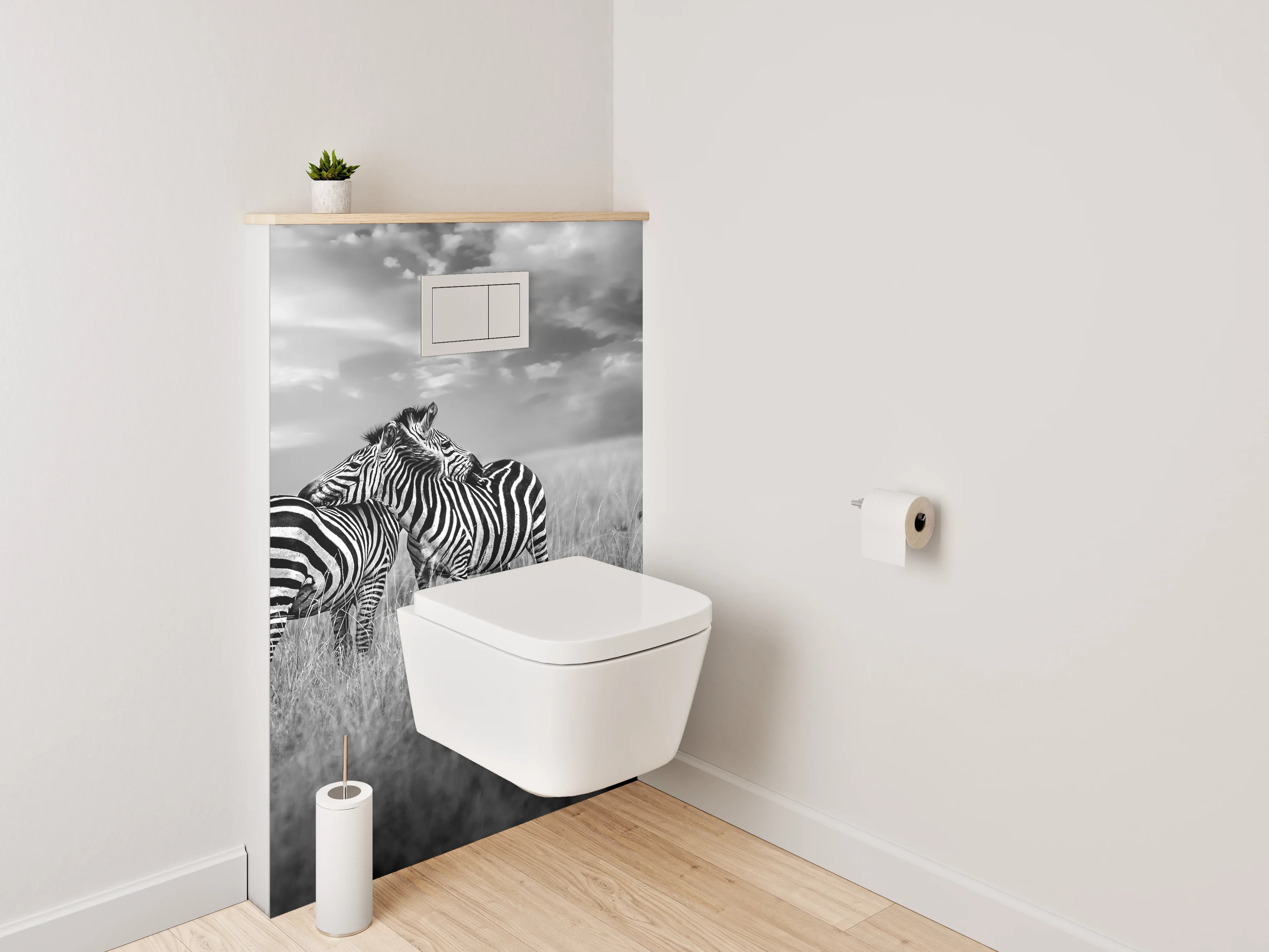 WC-Rückwand - Zwei Zebras auf weiter Savanne Schwarz-Weiß
