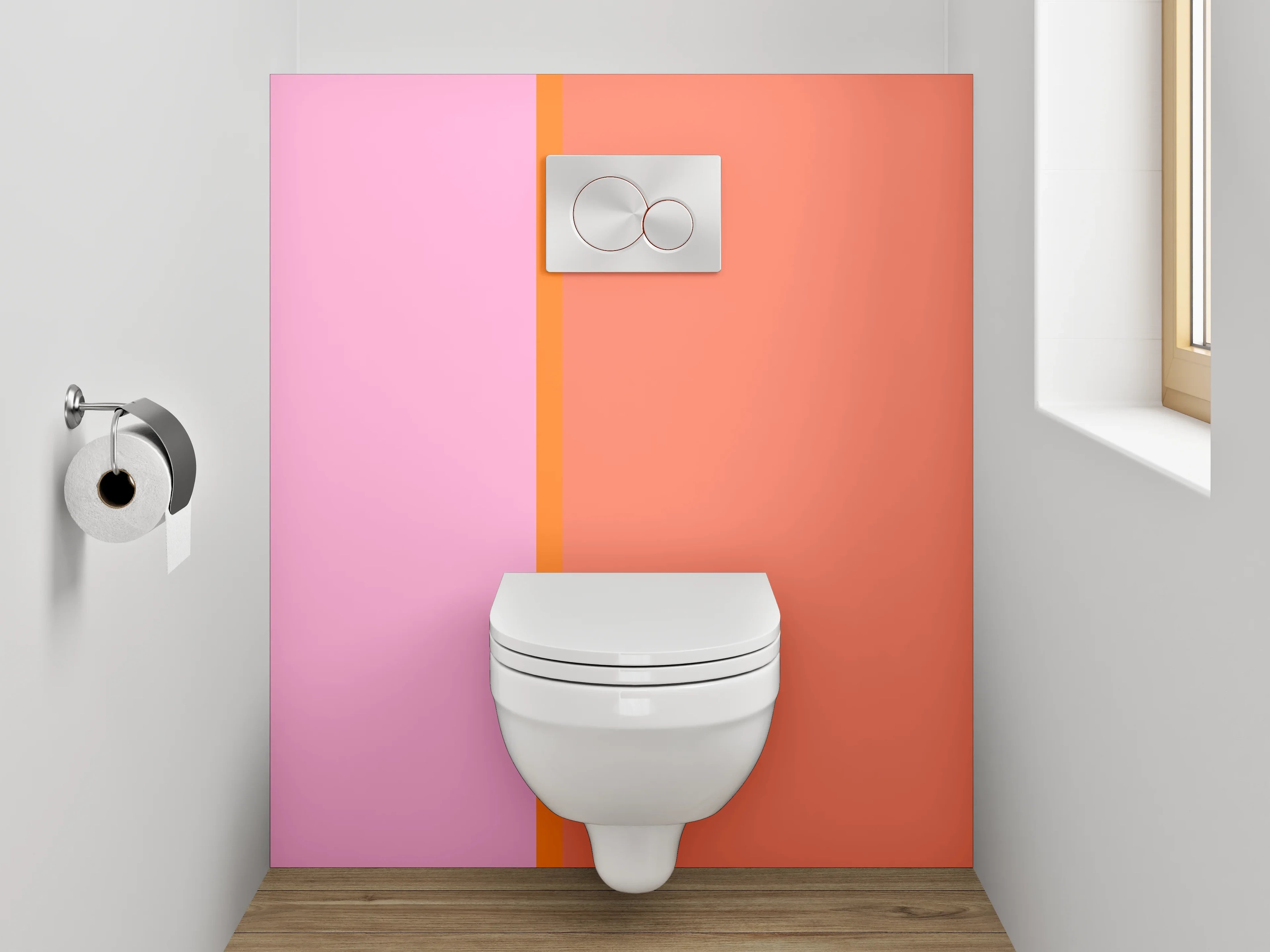 WC-Rückwand - Zweifarbige Rosa-Orange Designwand