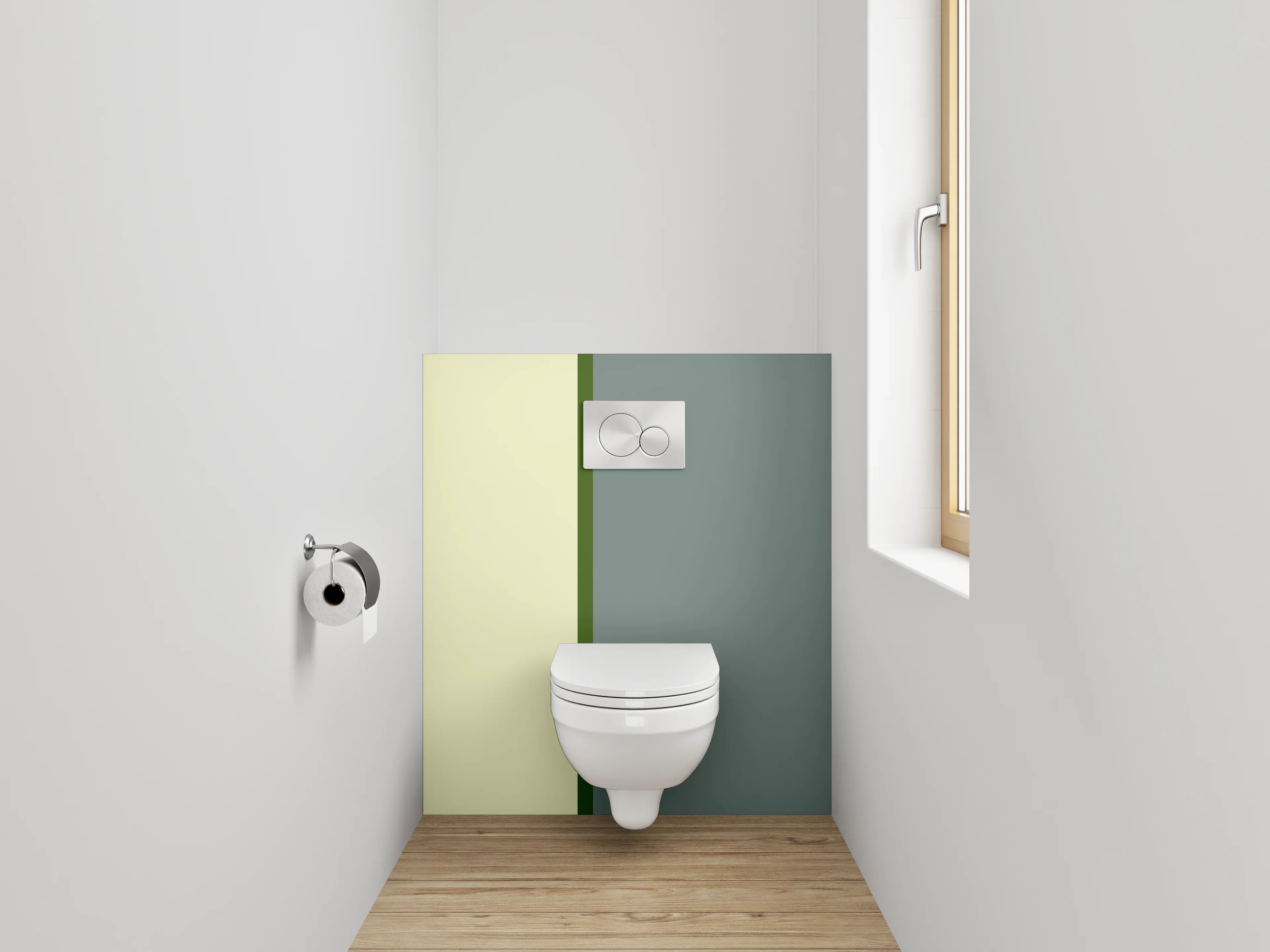 WC-Rückwand - Zweiteilige Farbfeld-Abstraktion Grau-Beige