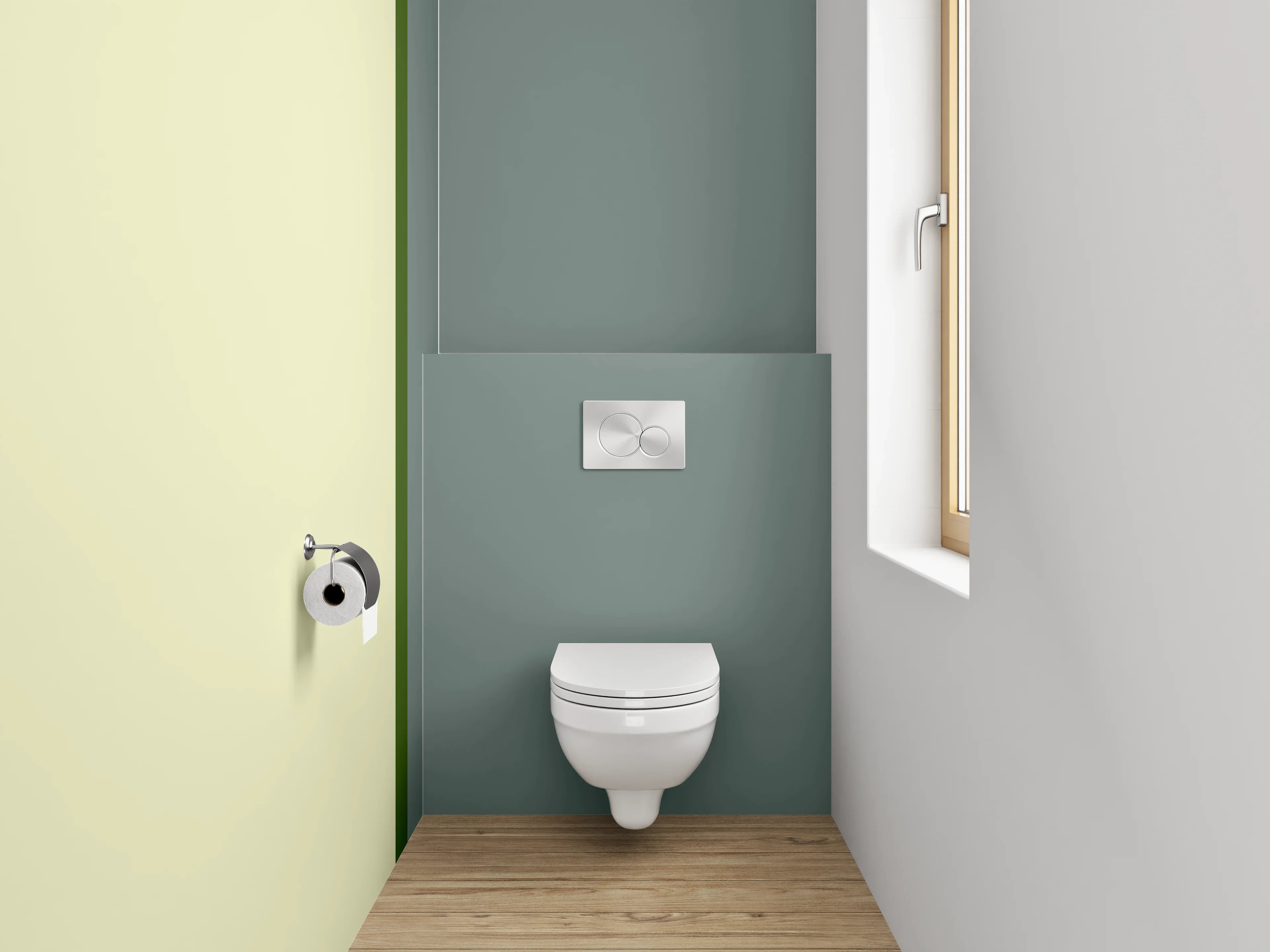 WC-Rückwand - Zweiteilige Farbfeld-Abstraktion Grau-Beige