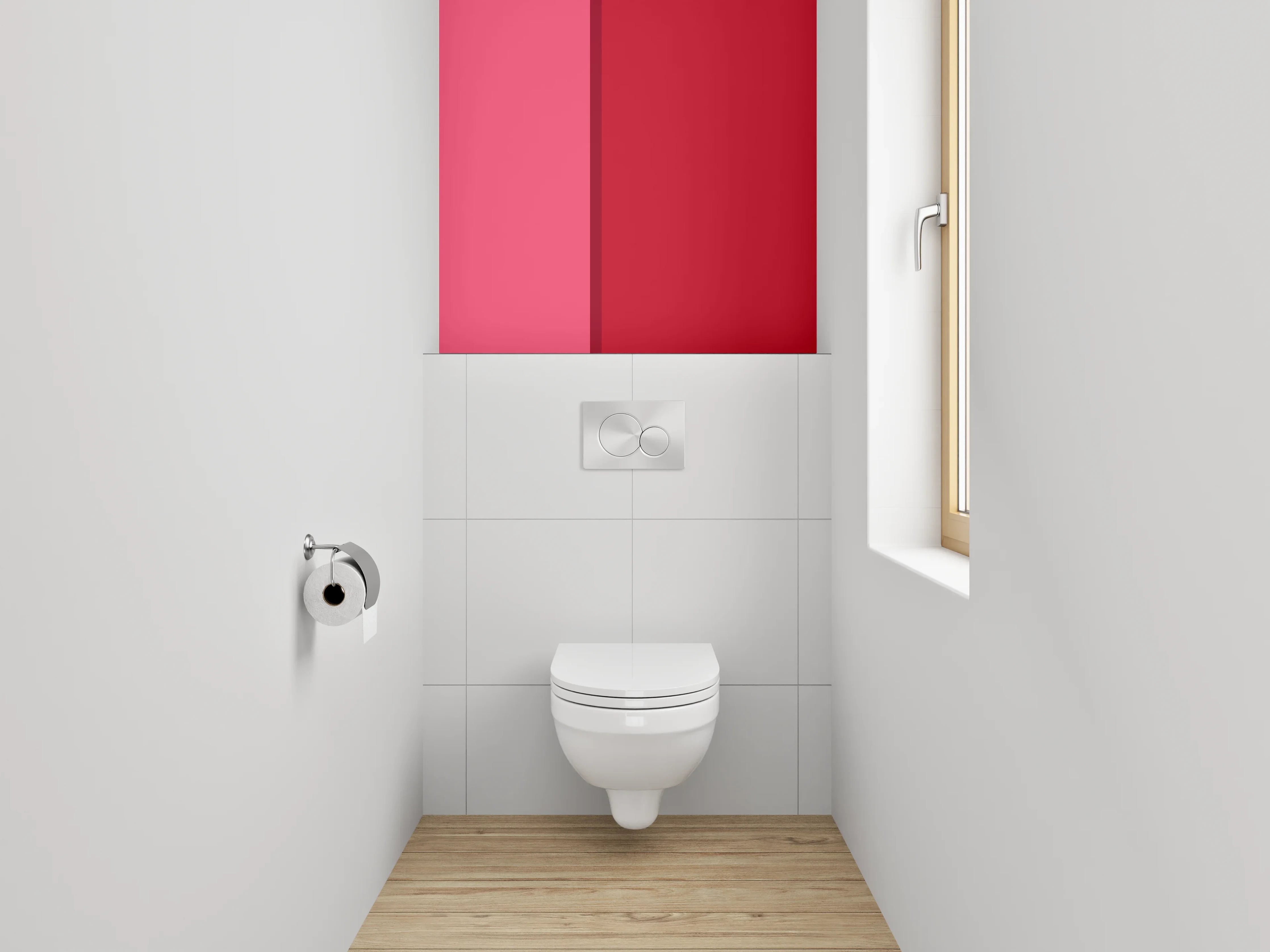 WC-Rückwand - Zweiteilige Farbfläche Rot und Rosa