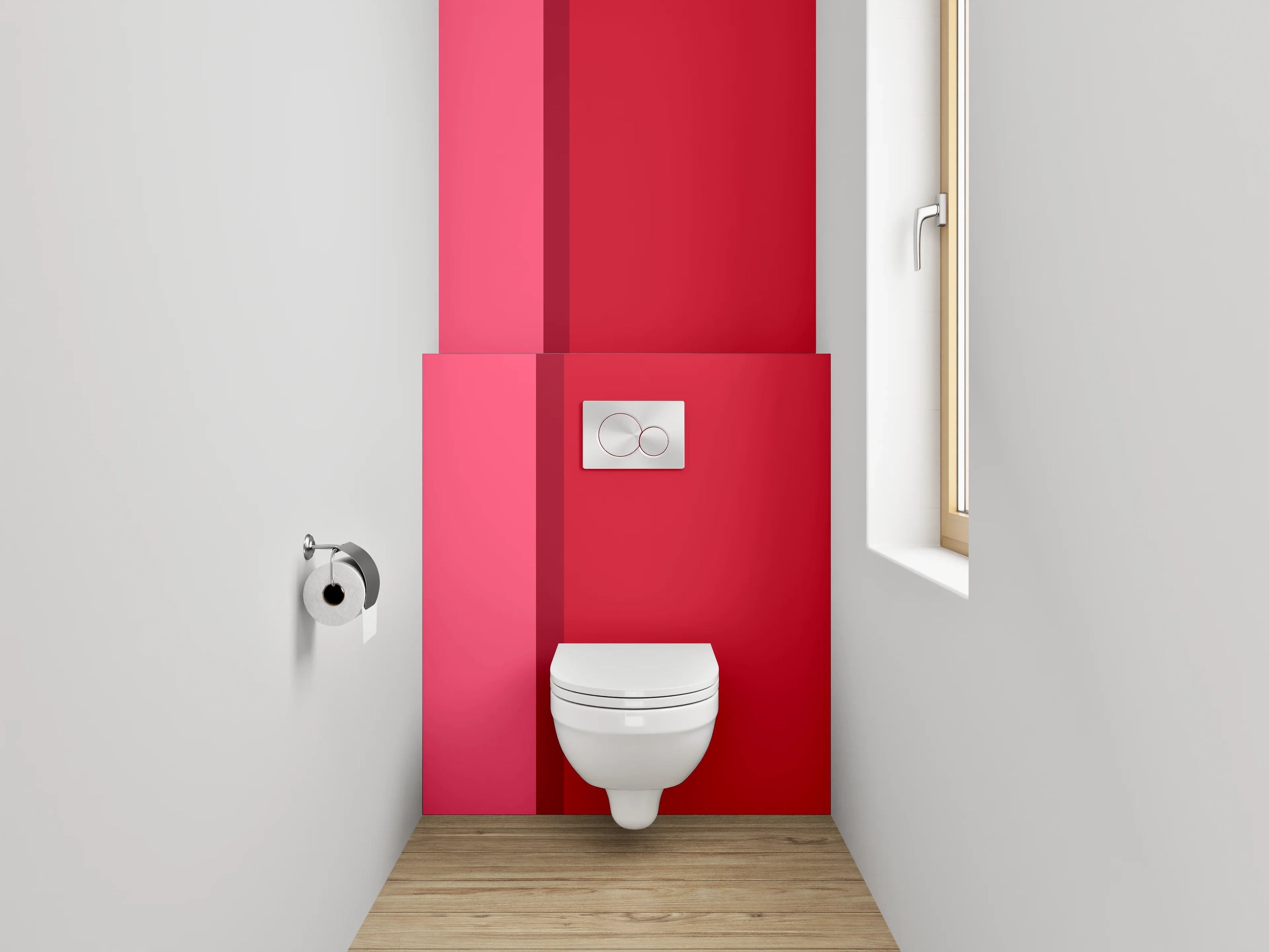 WC-Rückwand - Zweiteilige Farbfläche Rot und Rosa