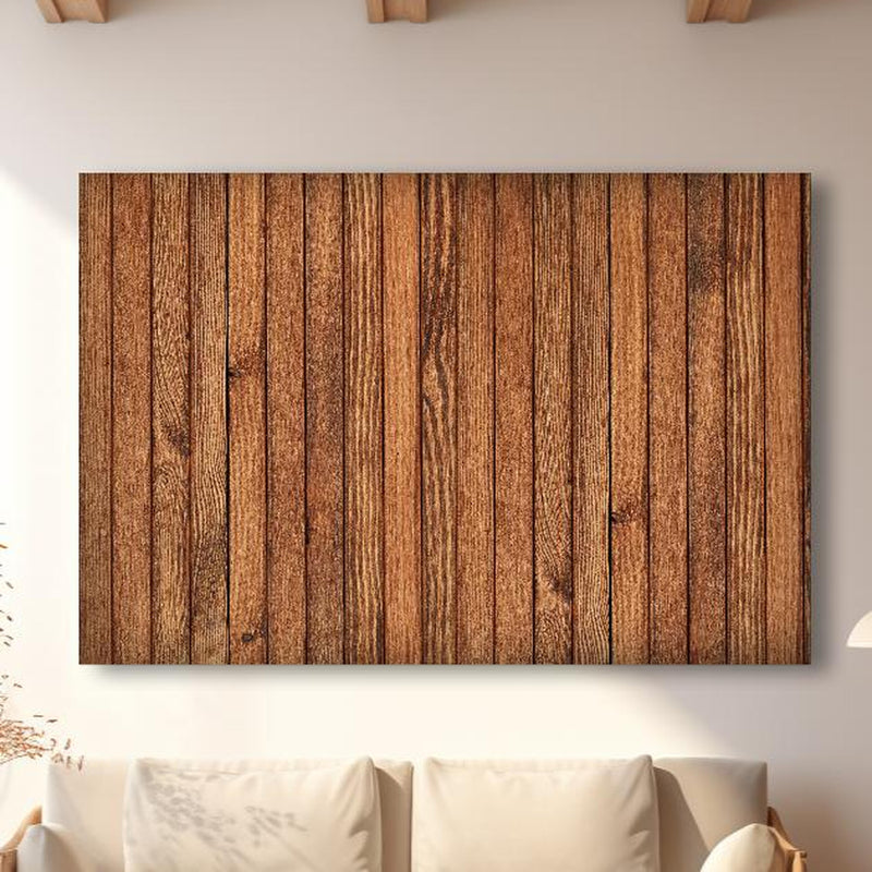 Wandbild - Gestreifte natürliche Holzbretter in modernem Wohnzimmer im Loft-Stil Zoom