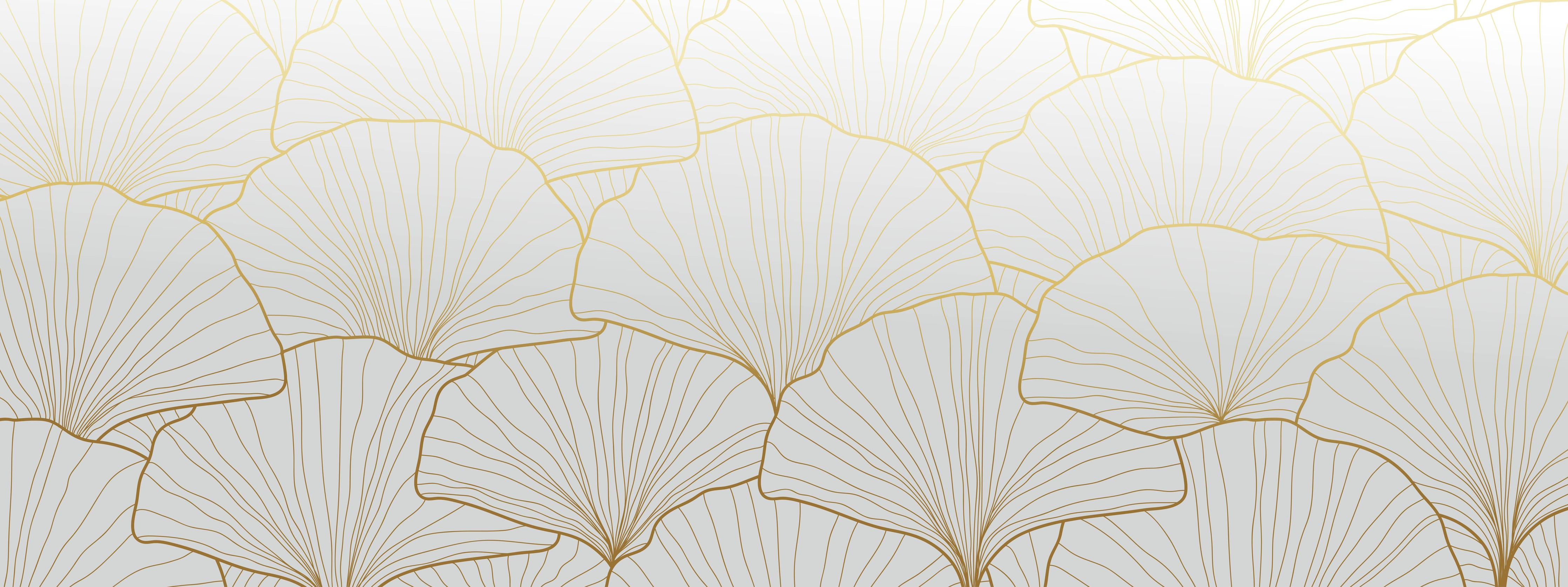 Wandbild-Stilvolles Ginkgo Muster Weiß-Gold Tapete