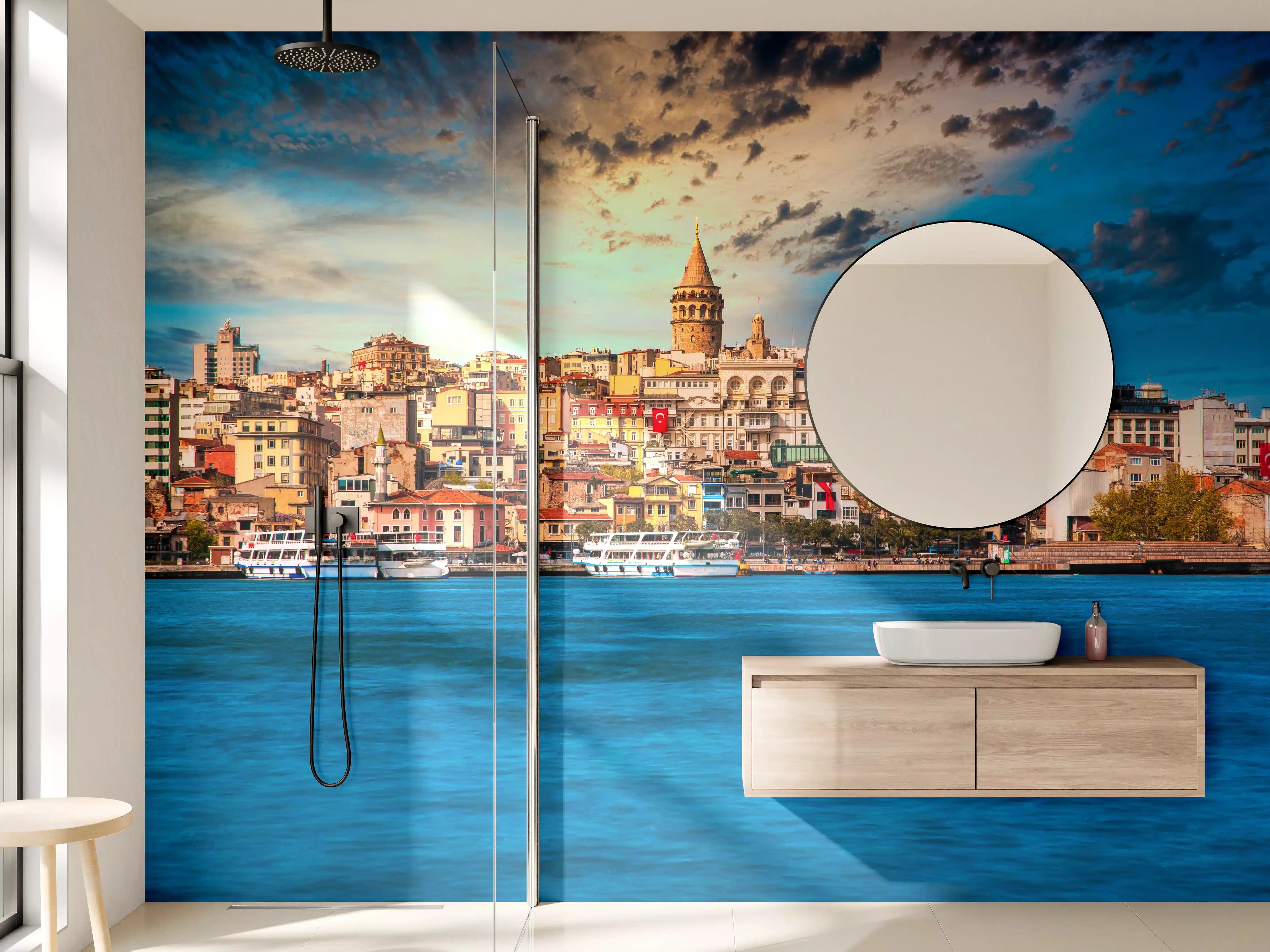 Wandverkleidung Bad - Ausblick auf Galata vom Wasser