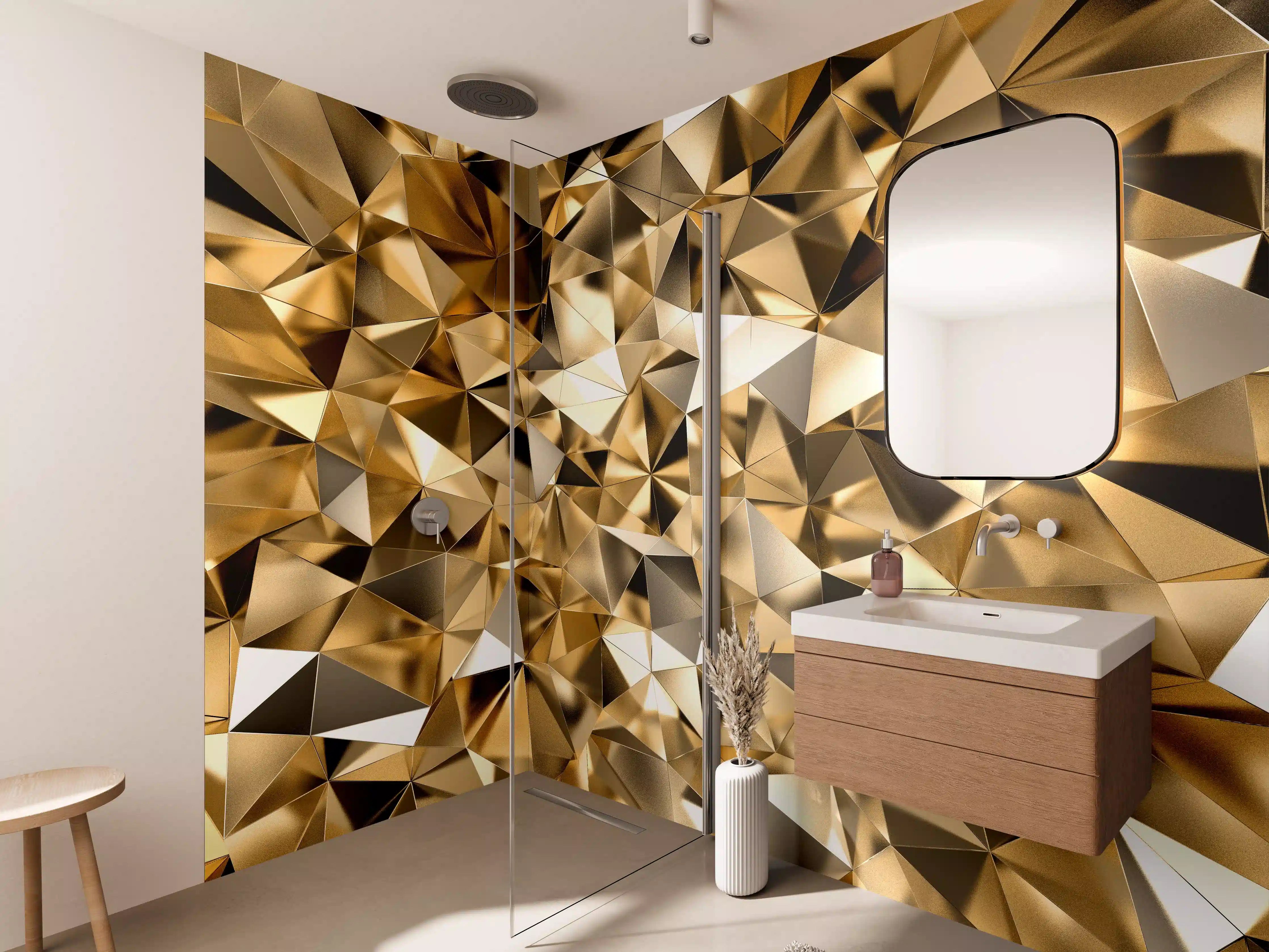 Wandverkleidung Bad - 3D Goldenes Kristall Design
