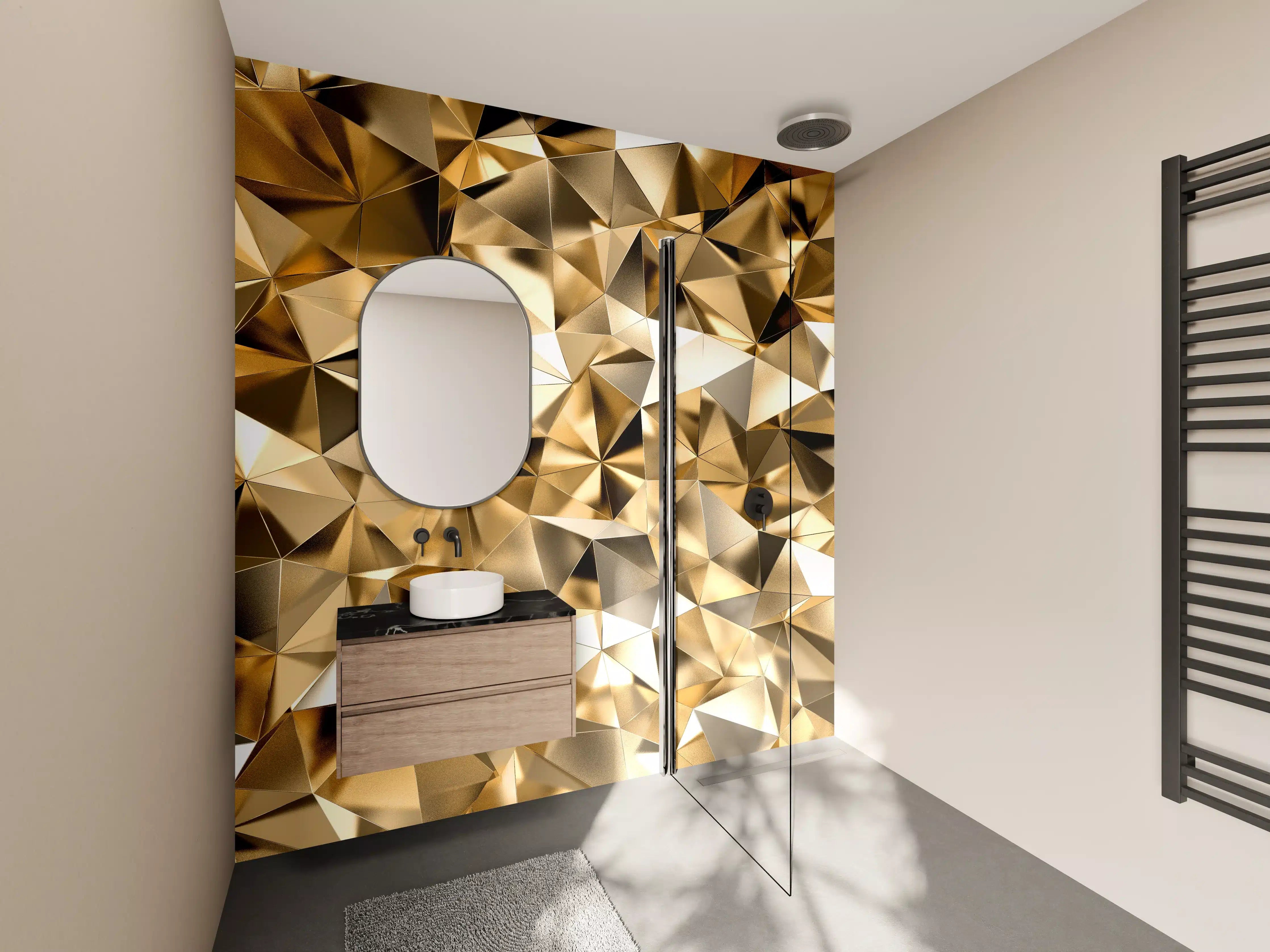 Wandverkleidung Bad - 3D Goldenes Kristall Design
