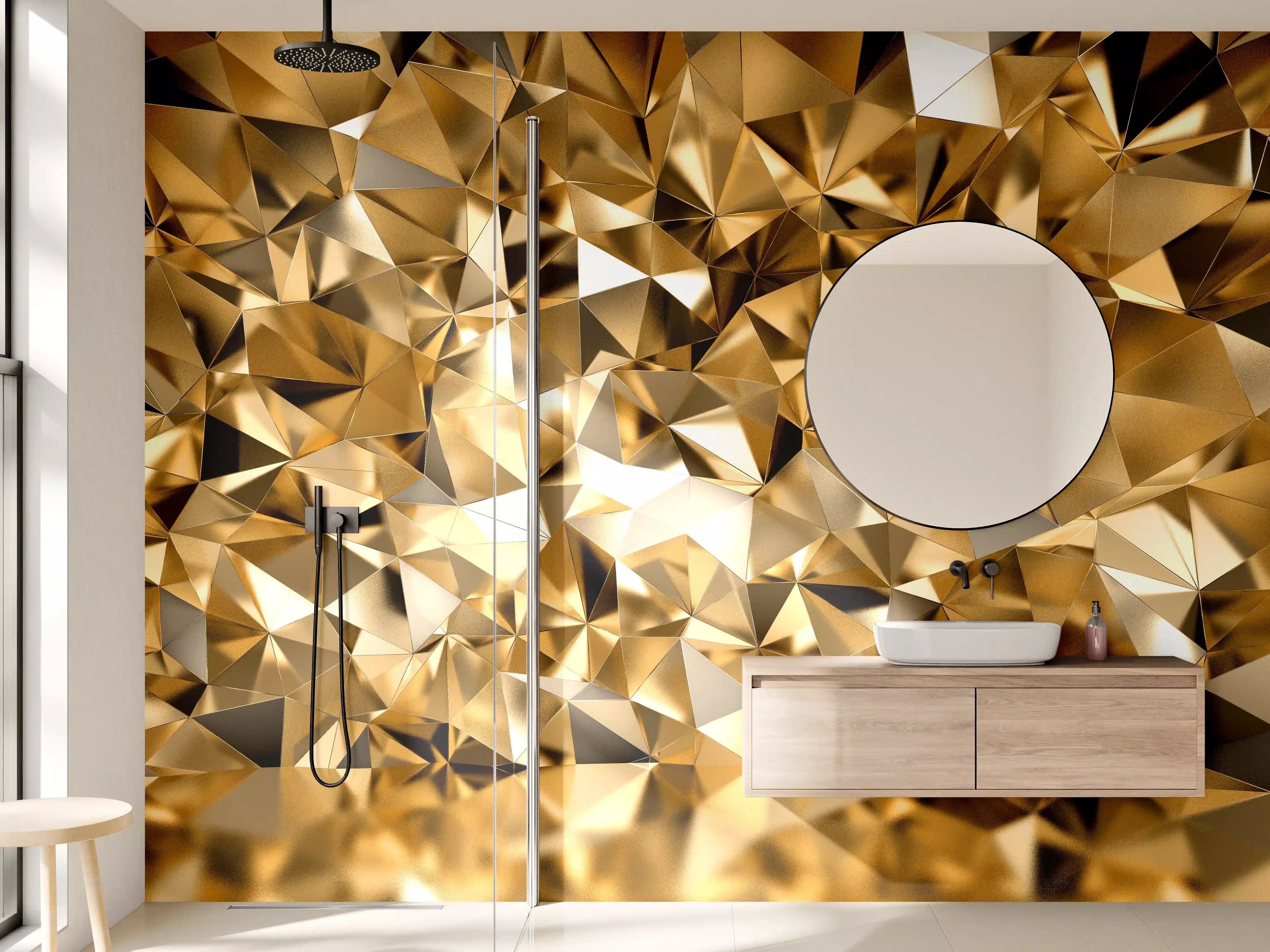 Wandverkleidung Bad - 3D Illustration - Goldenes Design