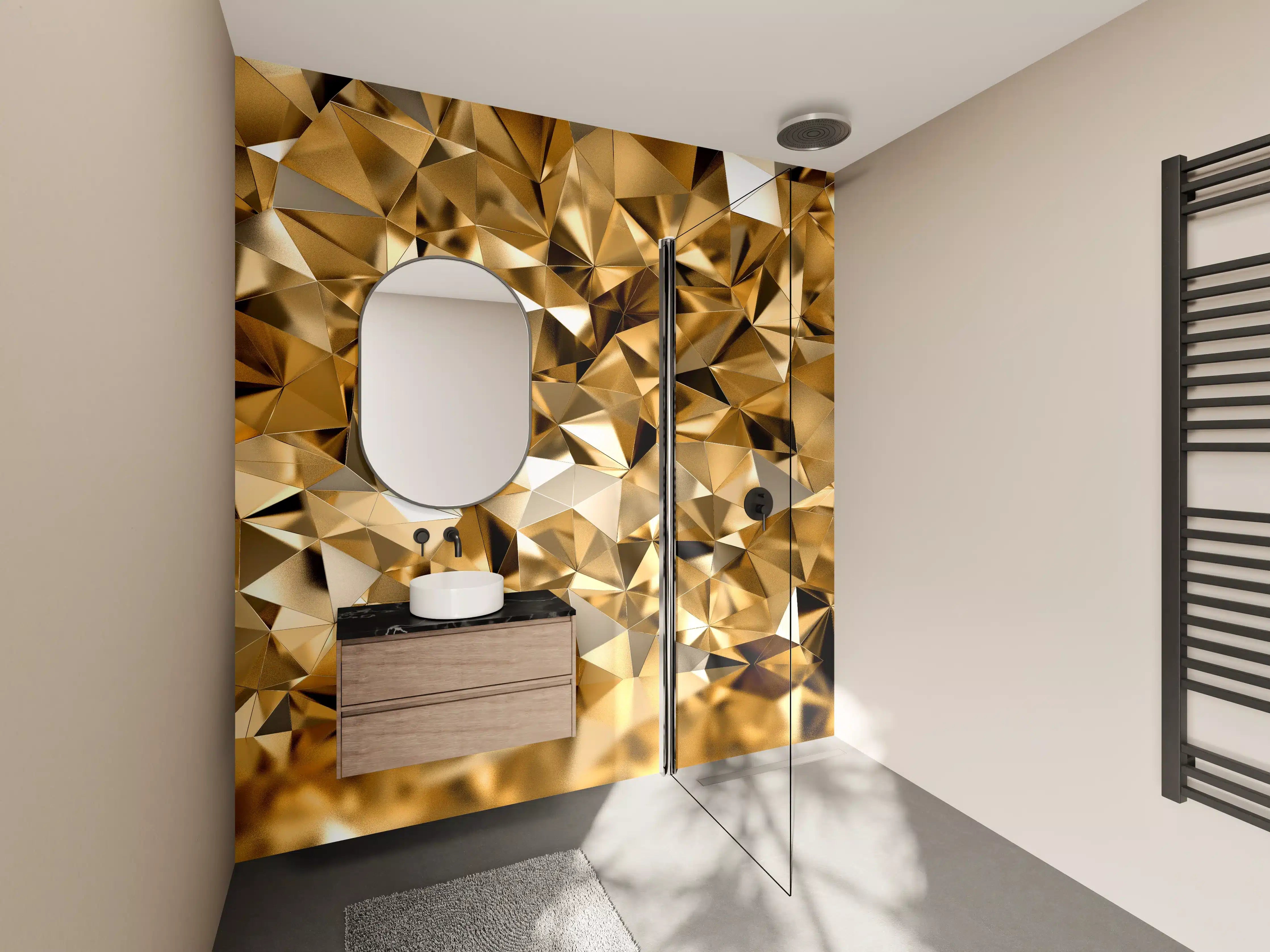 Wandverkleidung Bad - 3D Illustration - Goldenes Design