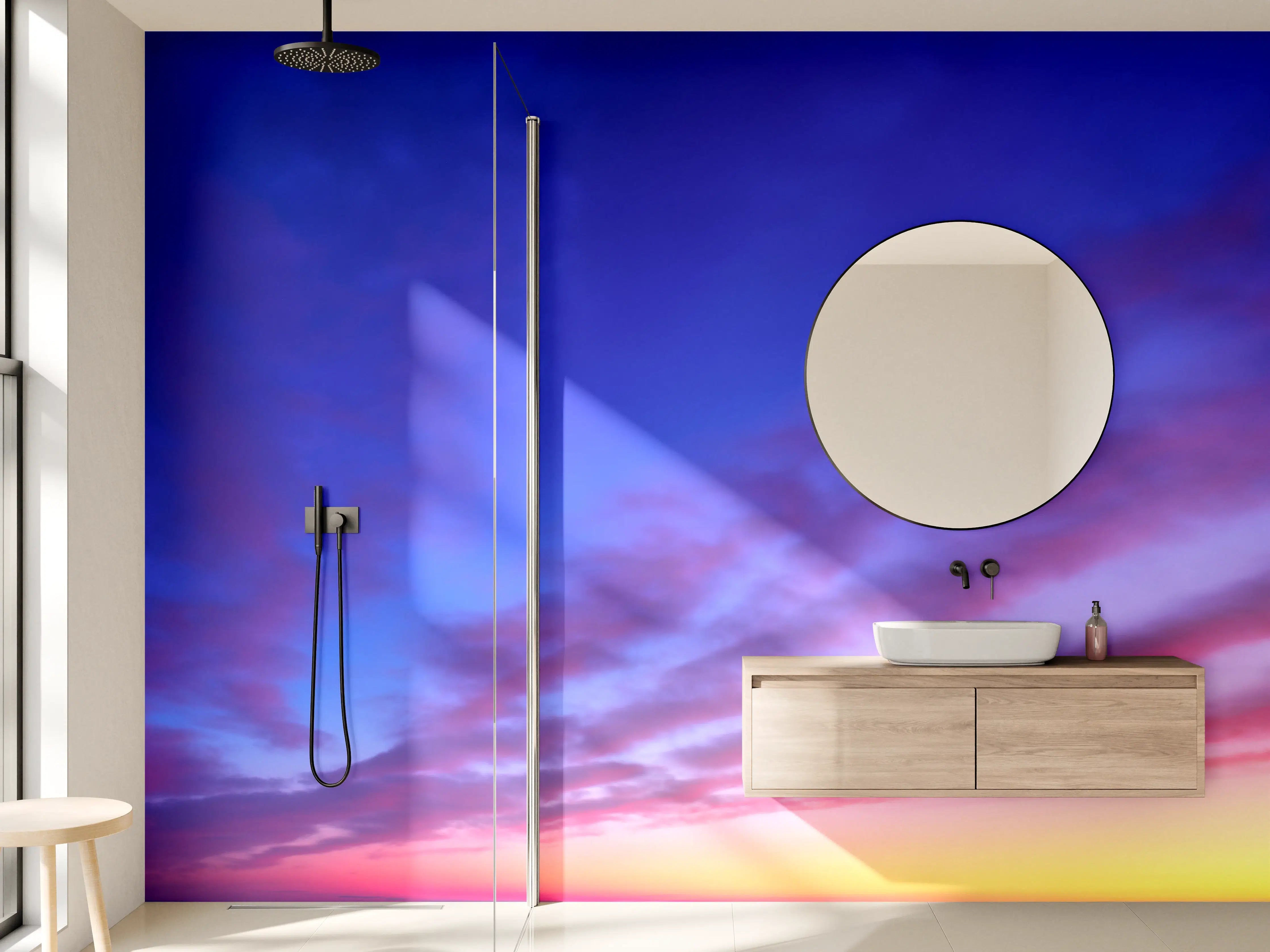 Wandverkleidung Bad - Abendhimmel mit buntem Wolkenmeer
