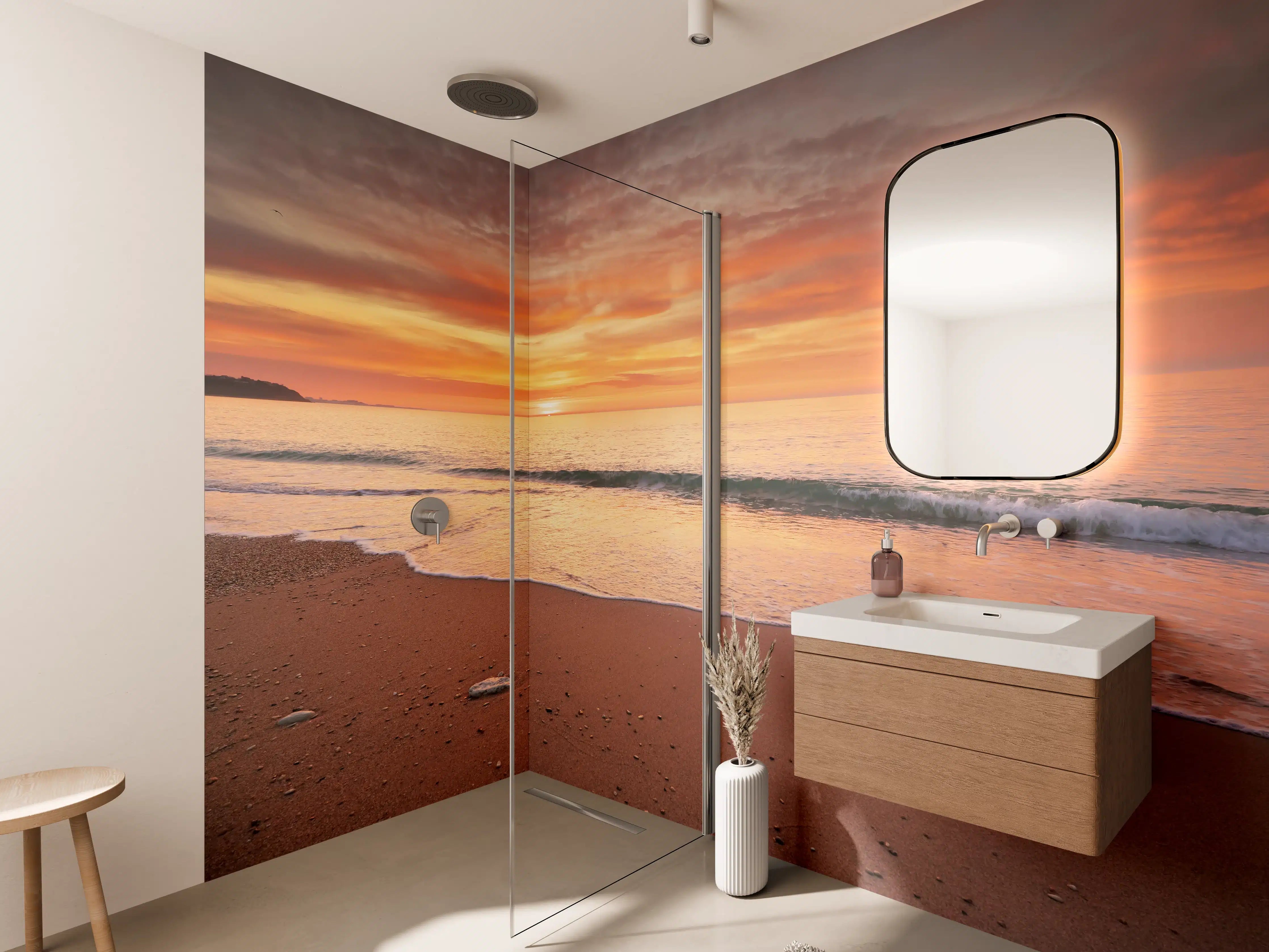 Wandverkleidung Bad - Abendliche Strandkulisse bei Sonnenuntergang