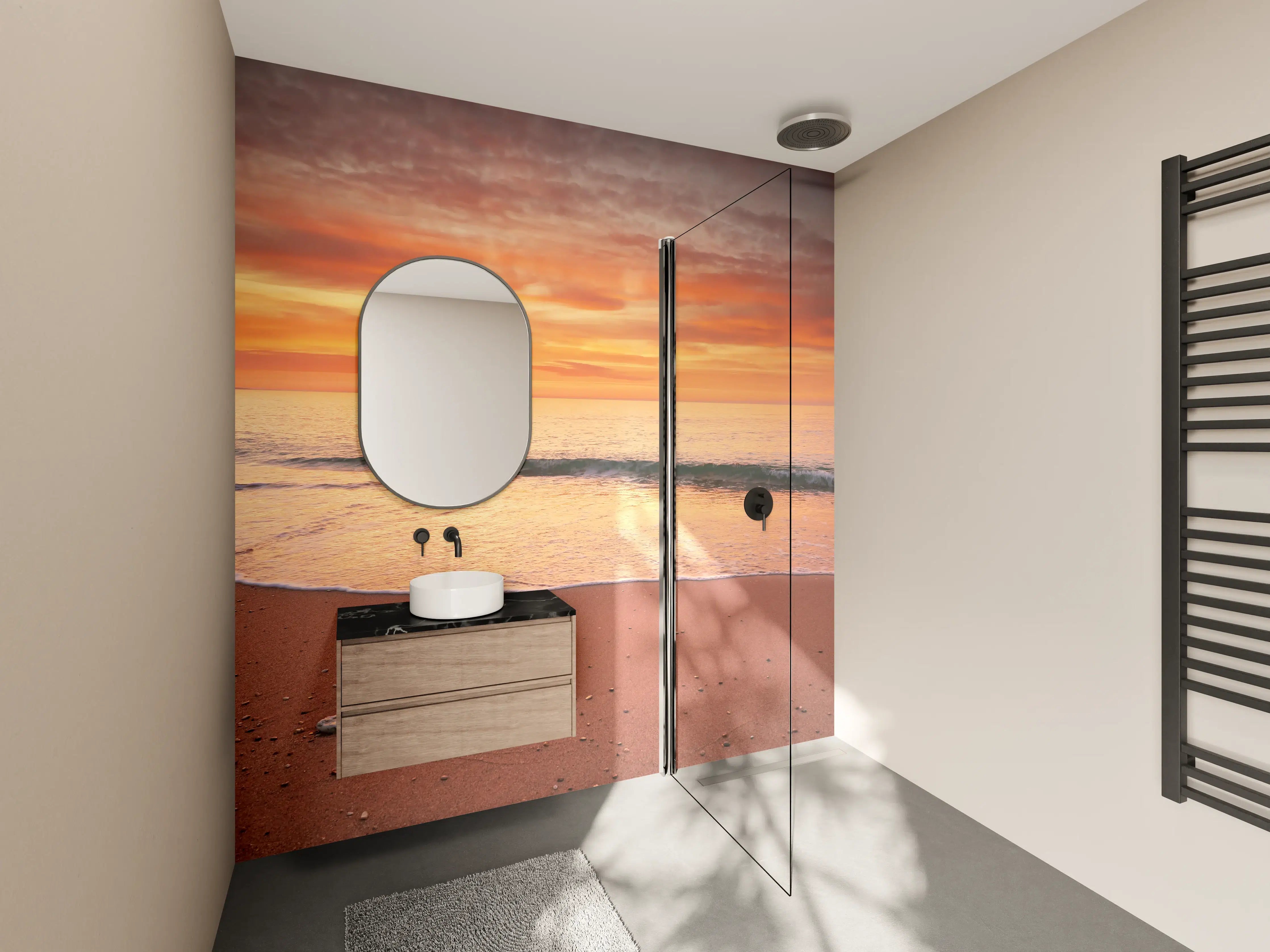 Wandverkleidung Bad - Abendliche Strandkulisse bei Sonnenuntergang