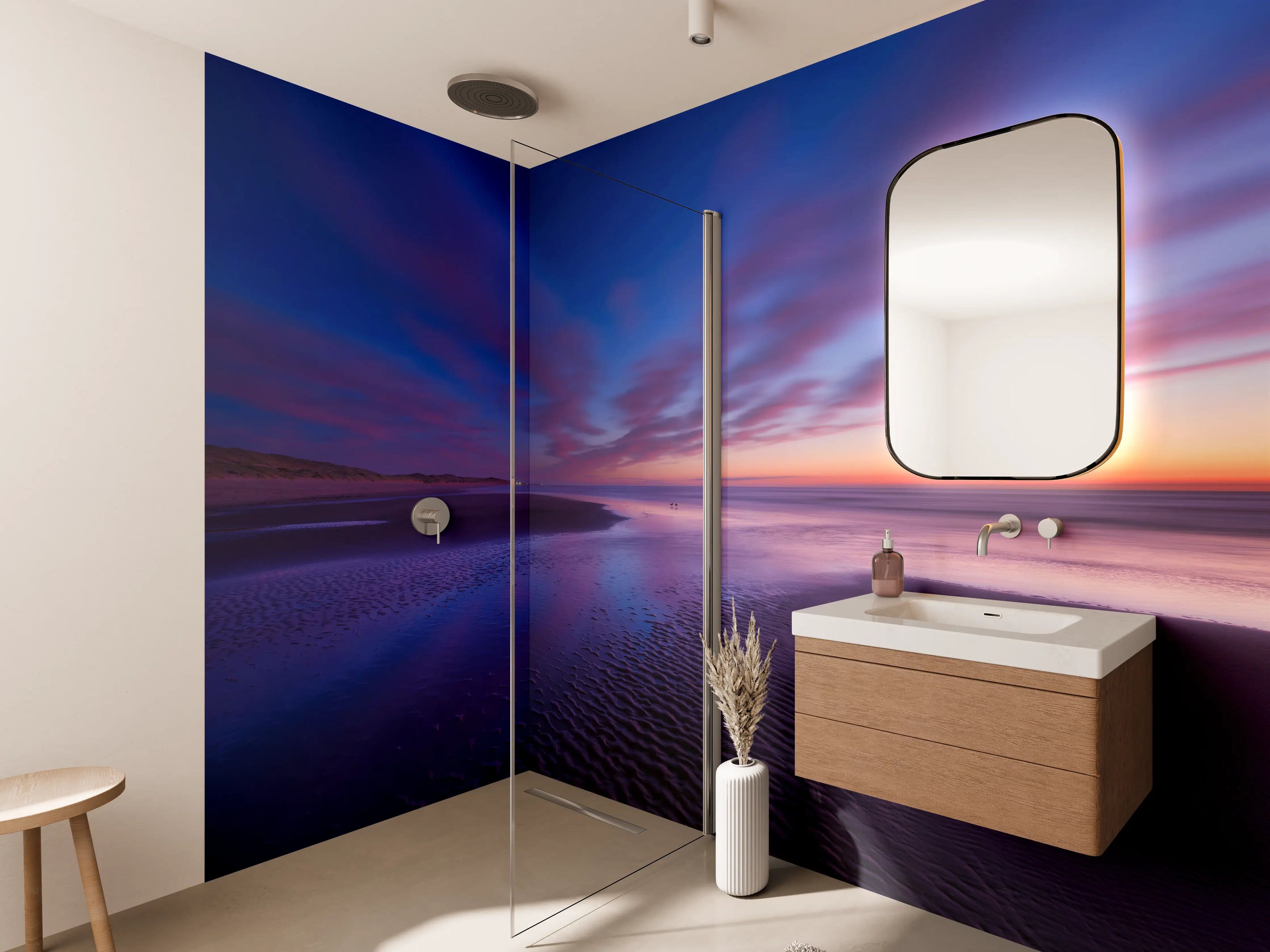 Wandverkleidung Bad - Abendlicher Strand bei Sonnenuntergang