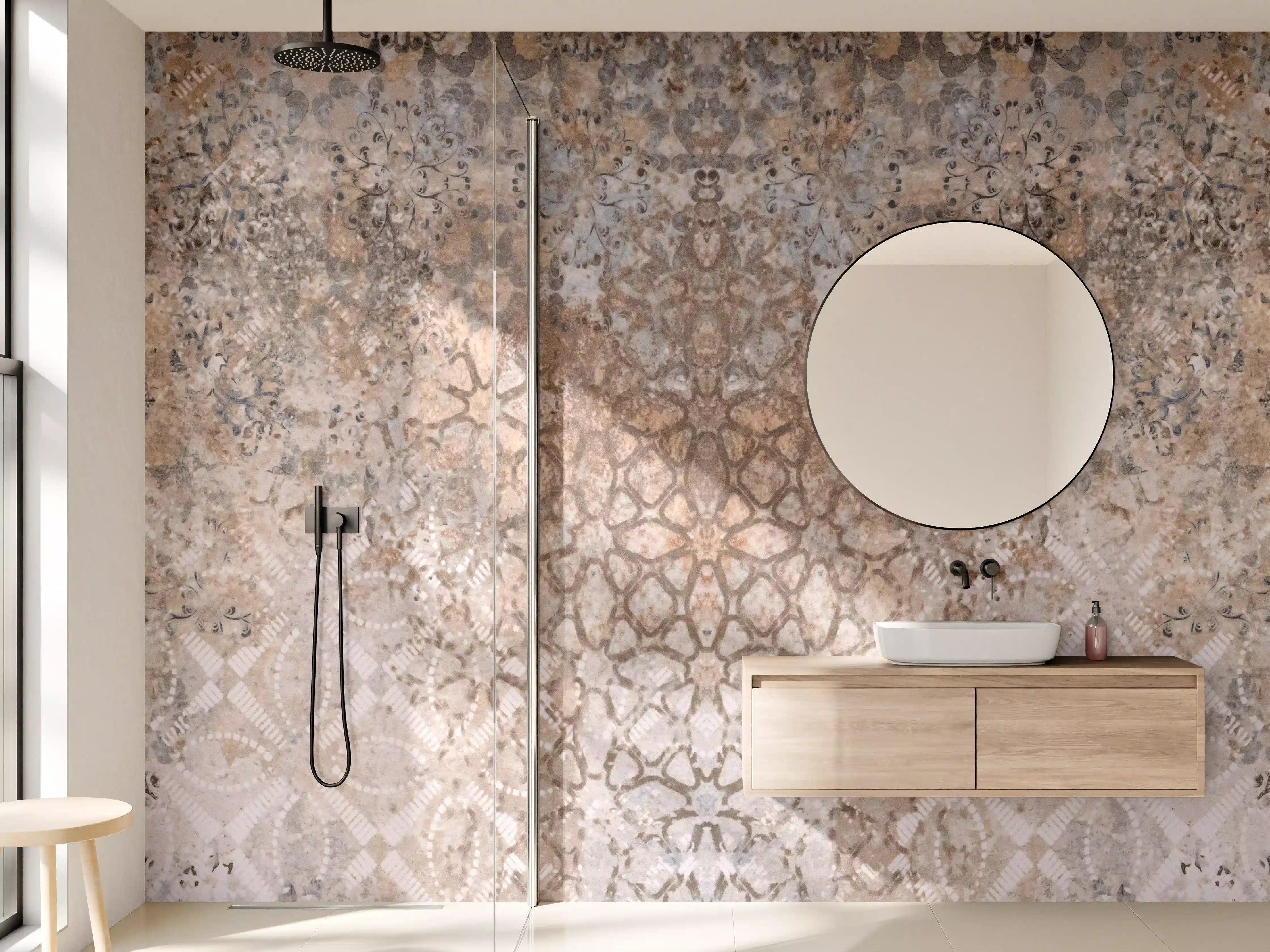 Wandverkleidung Bad - Abgenutzte bräunliche Vintage Tapete