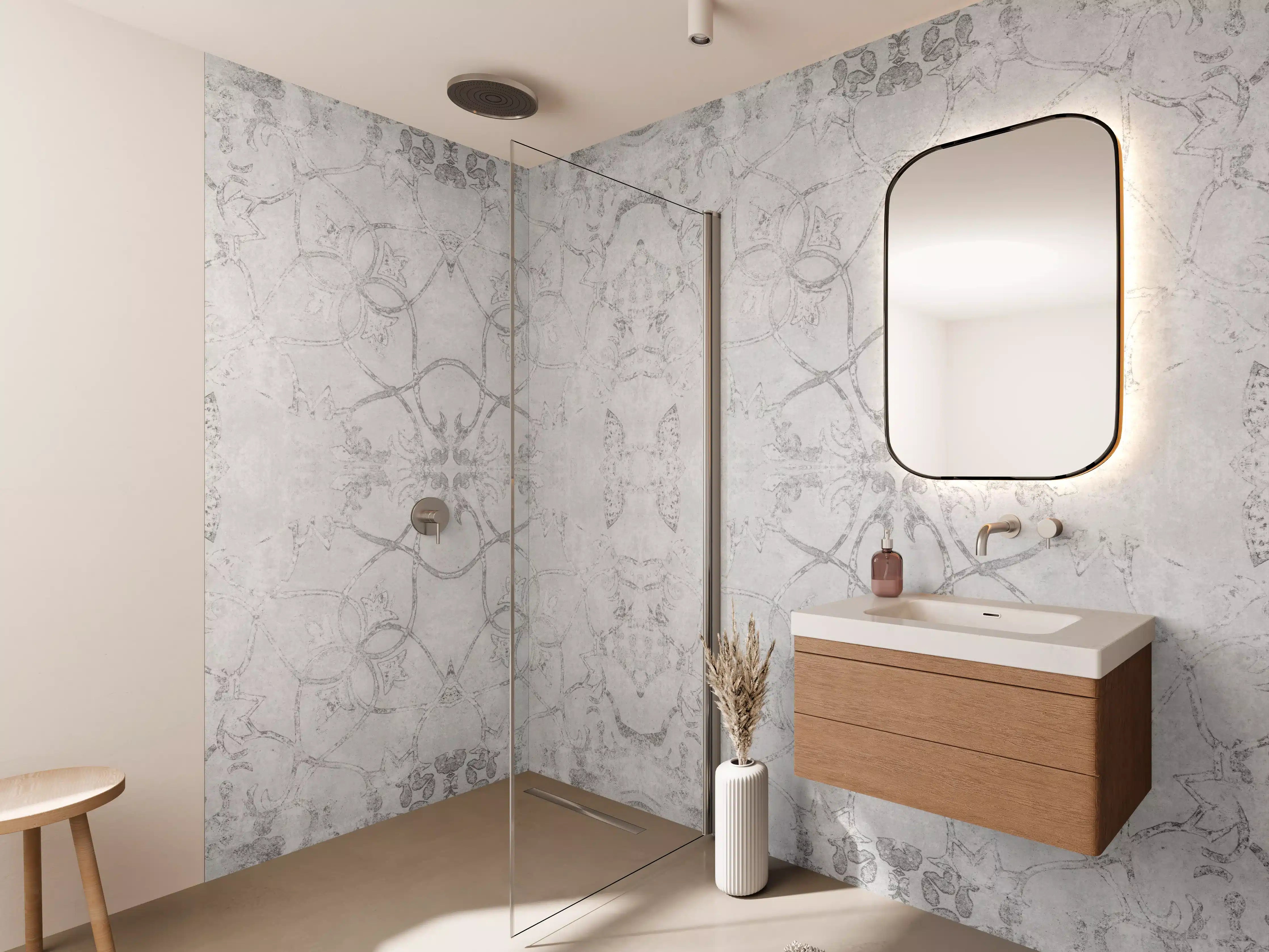 Wandverkleidung Bad - Abgenutzte weiße Tapetenmuster