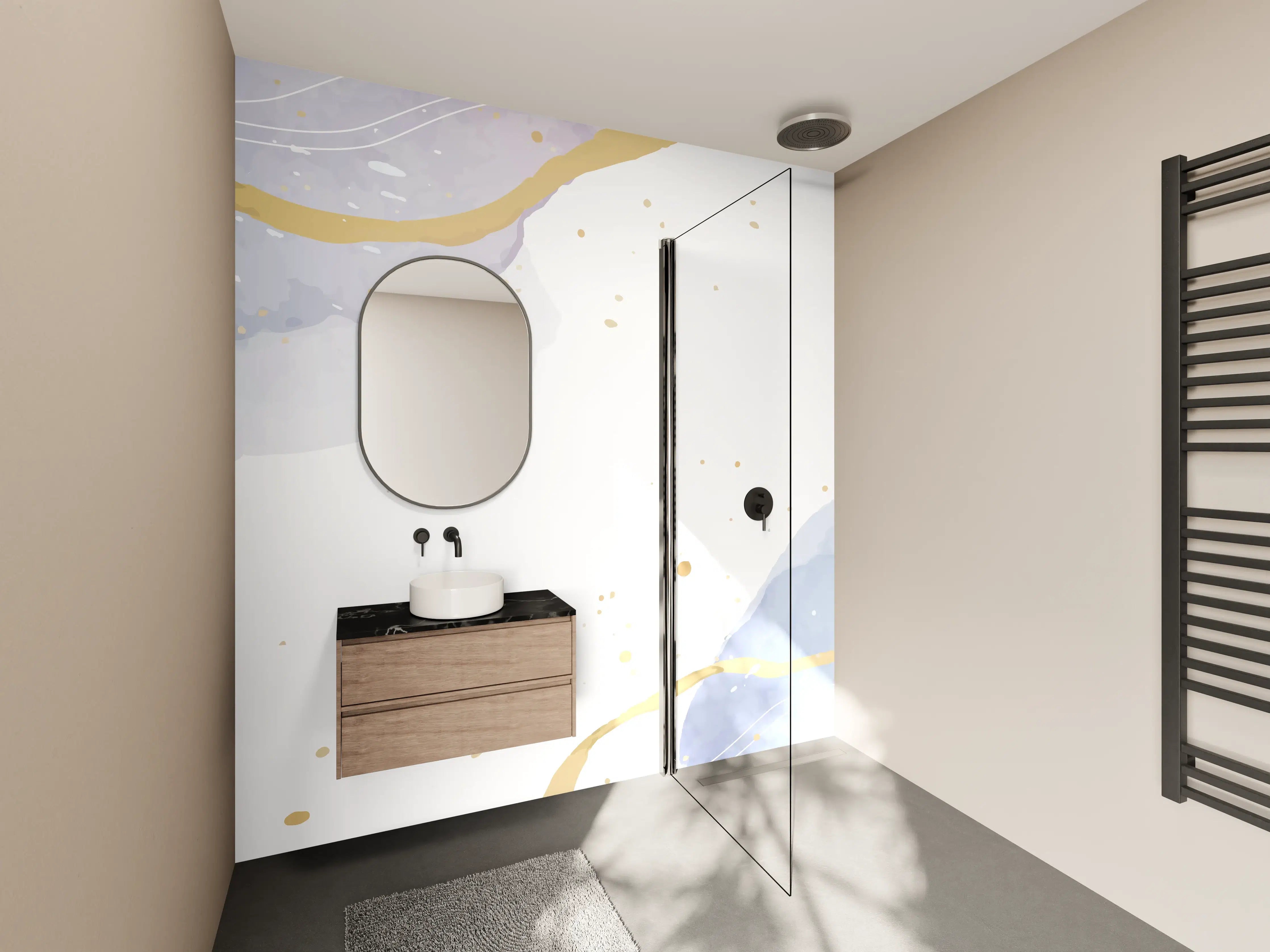 Wandverkleidung Bad - Abstrakt Blau Gold Aquarell Design